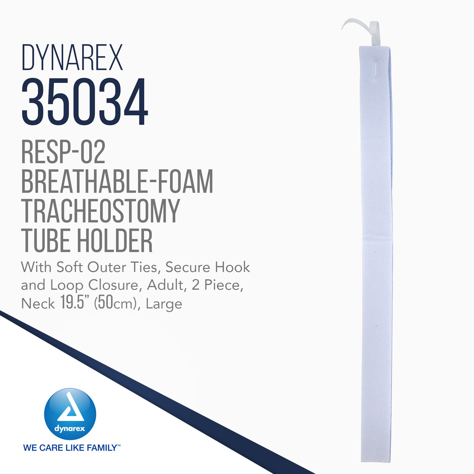Dynarex Adjustable Breathable Foam Tracheostomy Tube Holder - Soft Outer Ties & Hook-and-Loop Closure - 2-Piece Large Size (Case of 120) - Ideal for Post-Surgery Care & Long-Term Tracheostomy Support