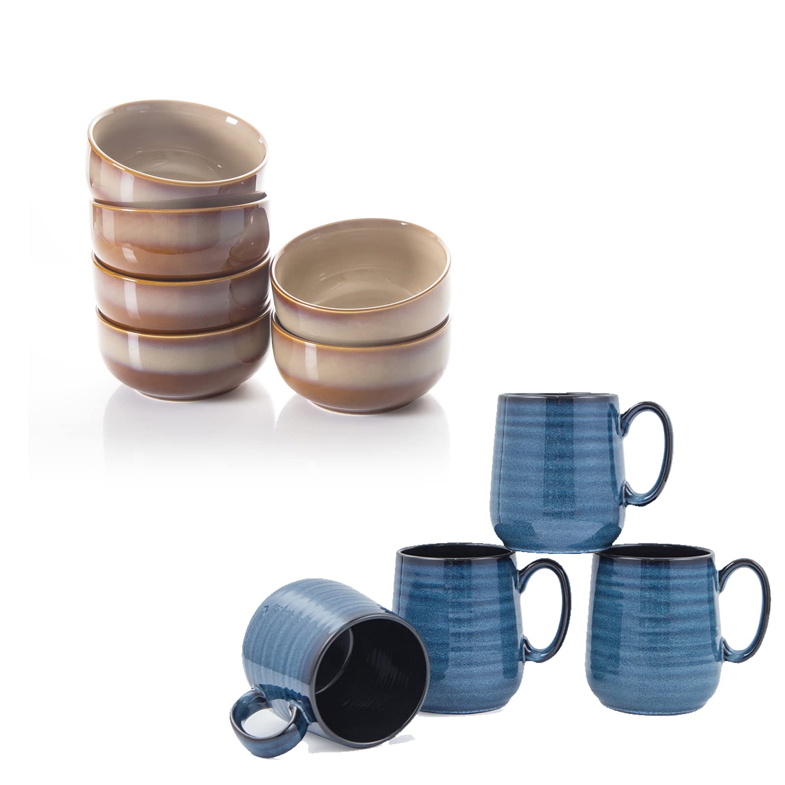Hasense 20oz Ceramic Cereal Bowls & 12oz Navy Blue Coffee Mugs Set - 4-Piece Breakfast Tableware for Cereal, Soup, Coffee, Tea - Perfect for Home, Office, or Restaurant Use