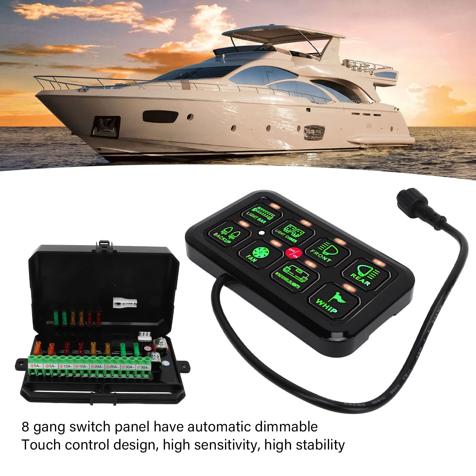 8 Gang LED Touch Control Panel - Dimmable & Automatic for Truck ATV SUV Caravan UTV Marine Boat - Waterproof Switch Panel for Off-Road Vehicles & Boating Adventures