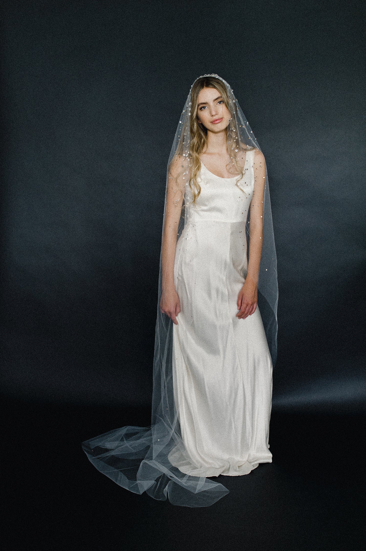 Crystal Confetti Train Bridal Veil - Style #2062 | Elegant Wedding Accessory for Brides, Bridesmaids & Formal Events