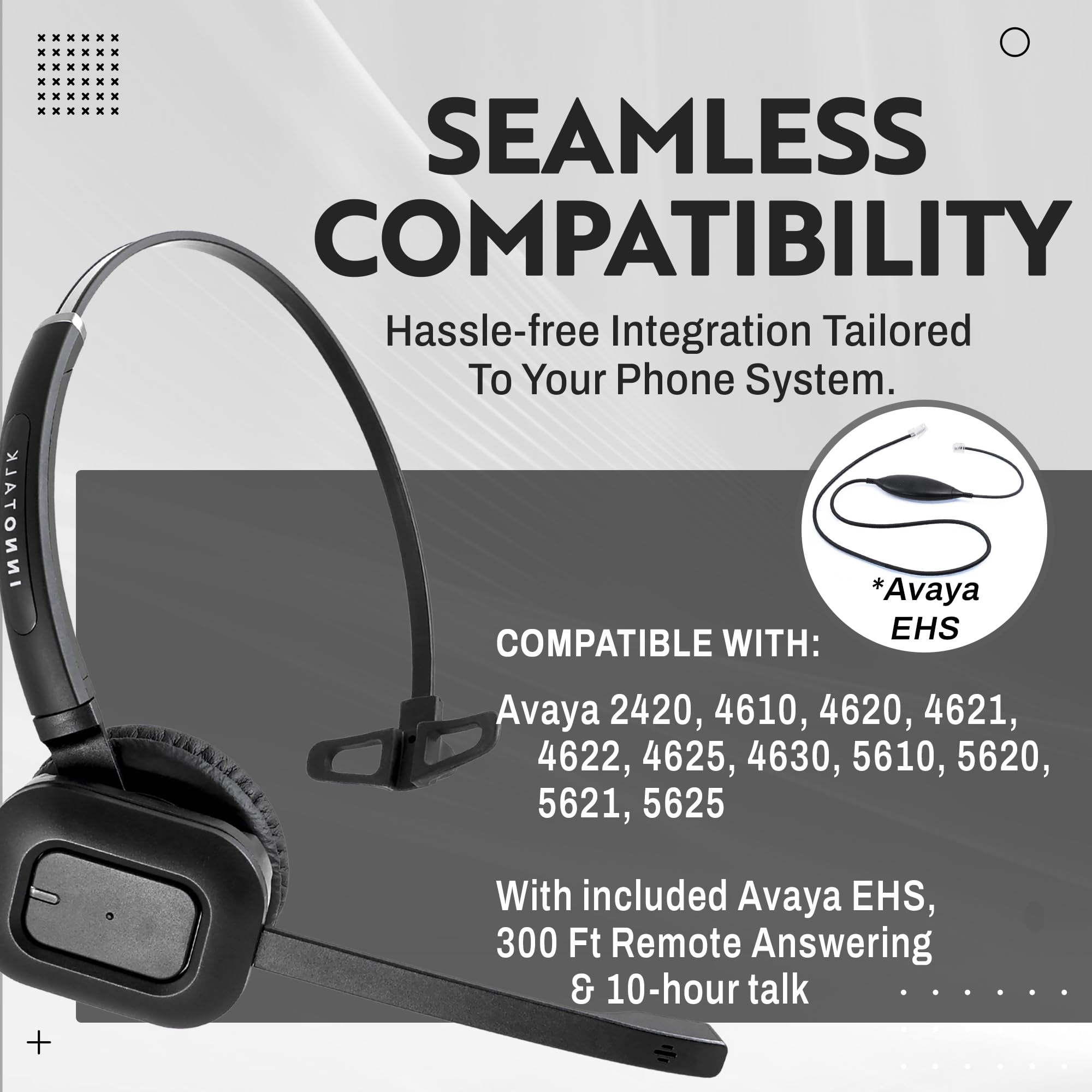 INNOTALK Wireless Headset for Avaya 4610 4620 4621 4622 4625 4630 Phones - Remote Answering Cord - Hands-Free Office & Call Center Headset for Professionals