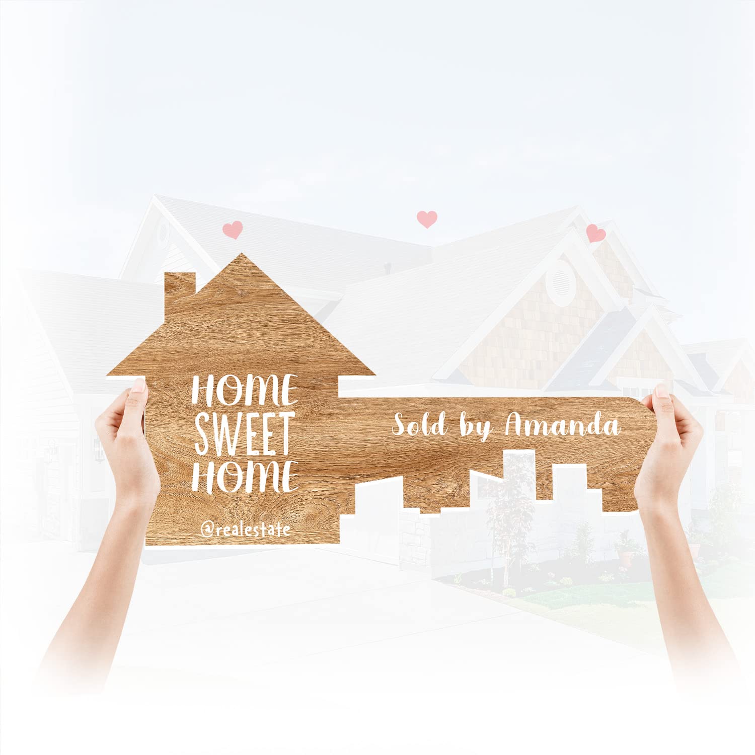 Custom Photo Giant Realtor Key Prop - Personalized Real Estate Sold Sign, Marketing Supplies & Closing Gifts for Agents - Bright Wood Size M - Perfect for Open Houses, Listings & Client Appreciation