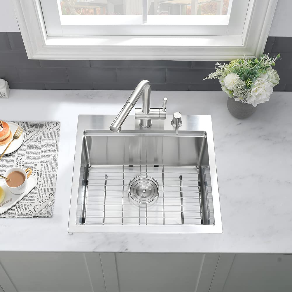 21 Inch Stainless Steel Drop-In Bar Sink - VASOYO 16 Gauge Single Bowl RV Kitchen Sink with Cutting Board | Perfect for Outdoor Kitchen, Bar Prep, Small Spaces & RV Living