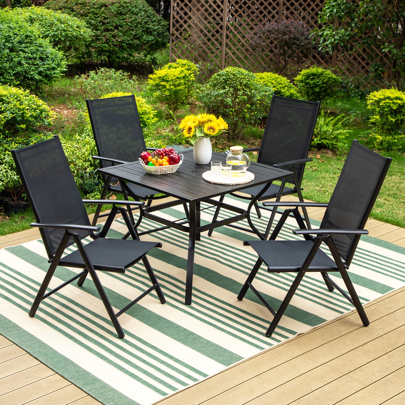 Sophia & William 4-Pack Outdoor Folding Chairs - Adjustable 7-Level Backrest, Lightweight Portable Textilene Patio Dining Chairs (Black) - Perfect for Backyard BBQs, Beach Trips, Camping & Picnics