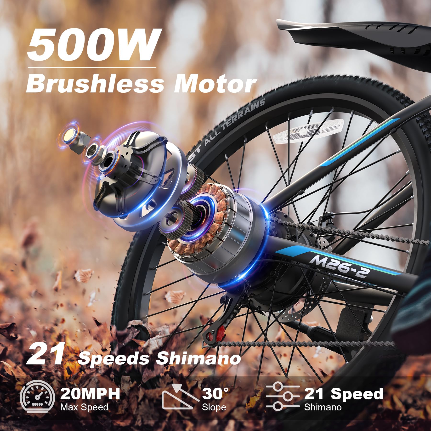 VARUN 500W Electric Bike for Adults - 48V Removable Battery, 26