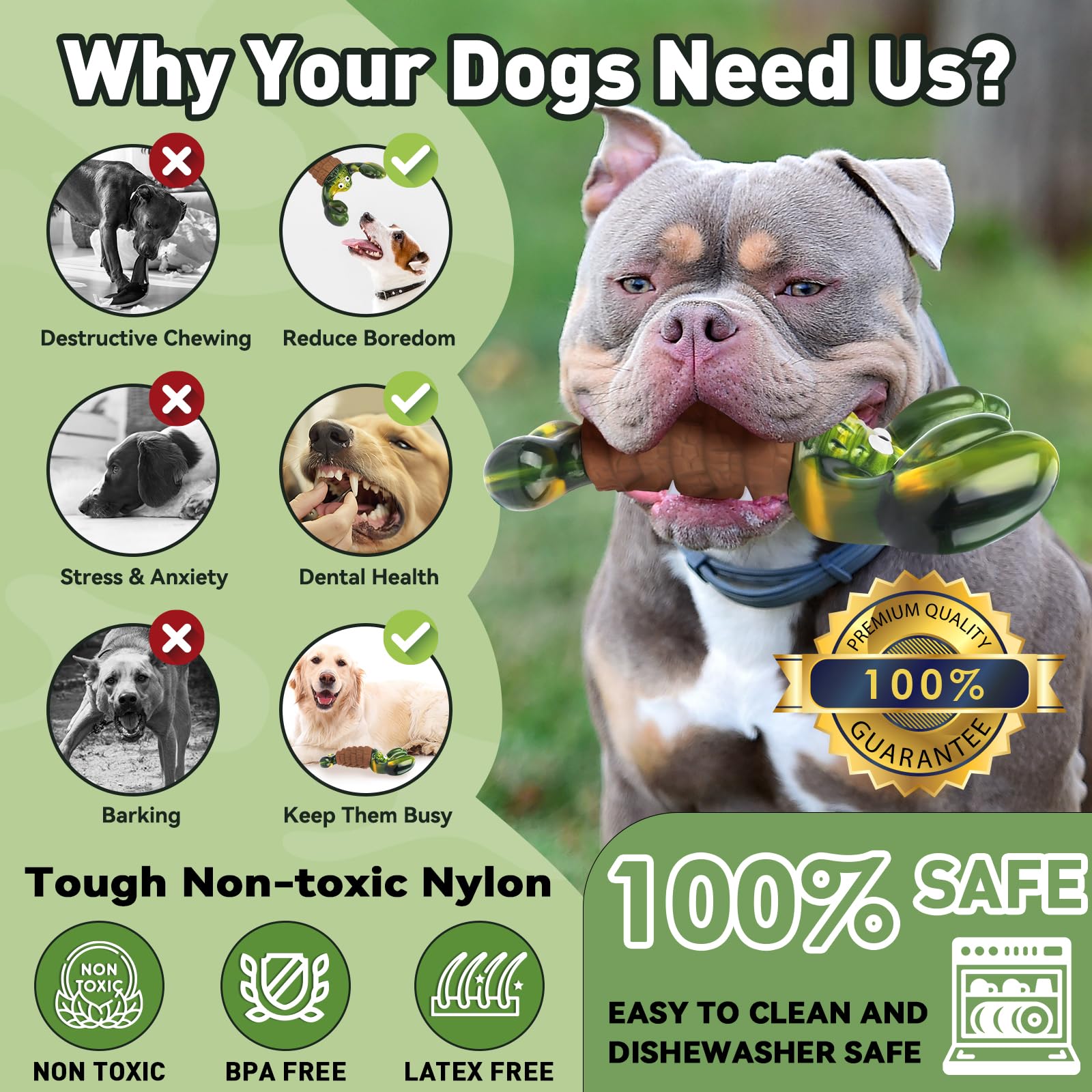 Durable Squeaky Dog Toys for Aggressive Chewers - Tough Chew Toys for Medium & Large Dogs - Interactive Indestructible Dog Toys to Keep Pets Busy - Perfect for Playtime & Training (Green)