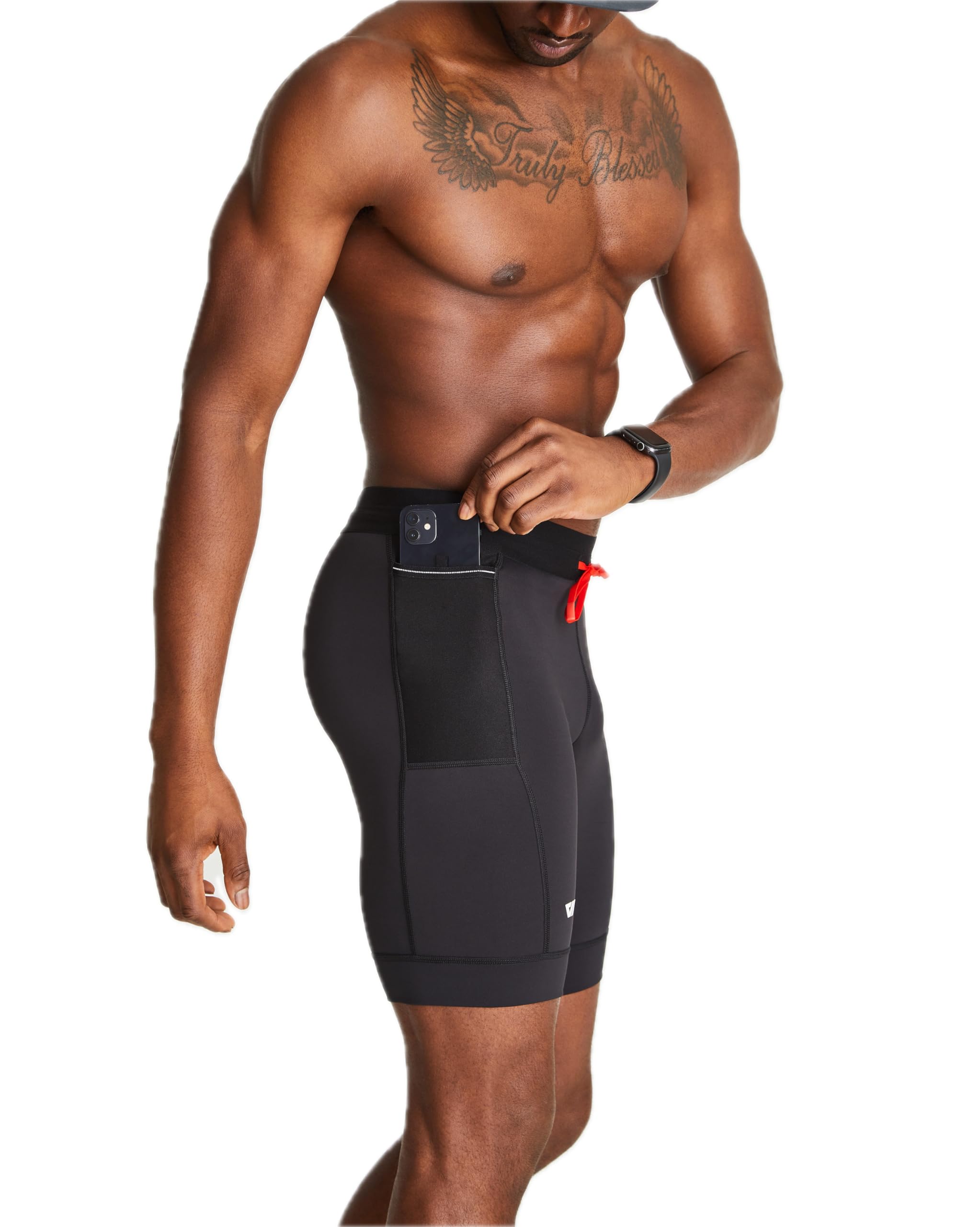 WOLACO Men's Sprint Half Tight Compression Shorts with Phone Pocket - Running, Training & Workout Activewear for Athletes