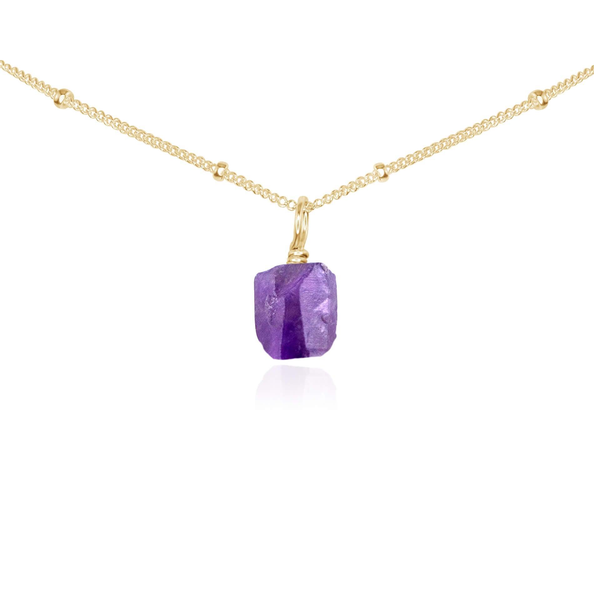 Natural Tiny Rough Amethyst Gemstone Pendant Necklace - Elegant Choker for Women, Spiritual Healing Jewelry | Perfect for Meditation, Yoga & Boho Fashion