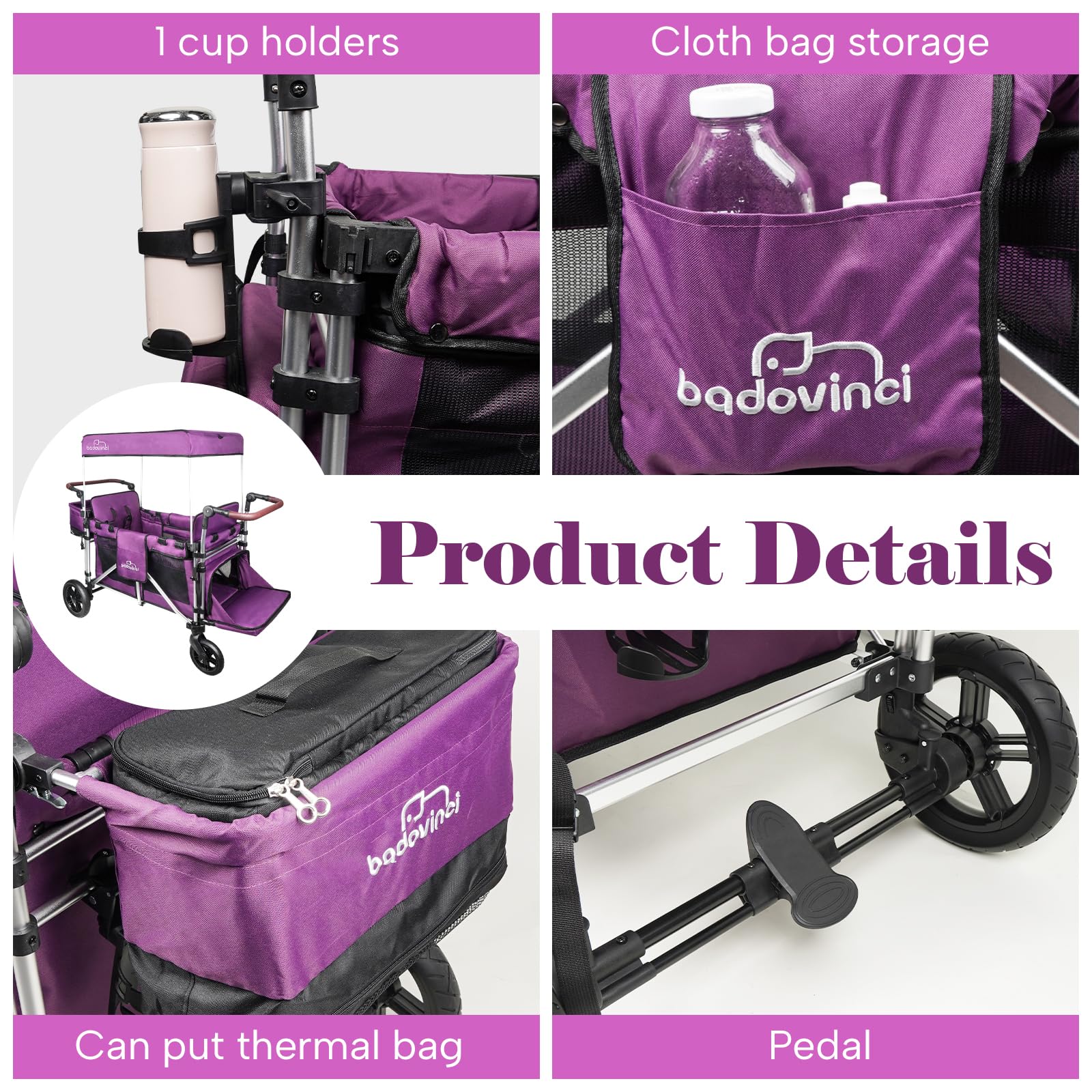 2-in-1 Stroller Wagon for Kids - Double Seat with 5-Point Safety Harness & Adjustable Canopy - Foldable Push-Pull Design for Outdoor Adventures, Shopping, and Family Outings | Perfect for Parks, Camping, and Grocery Trips