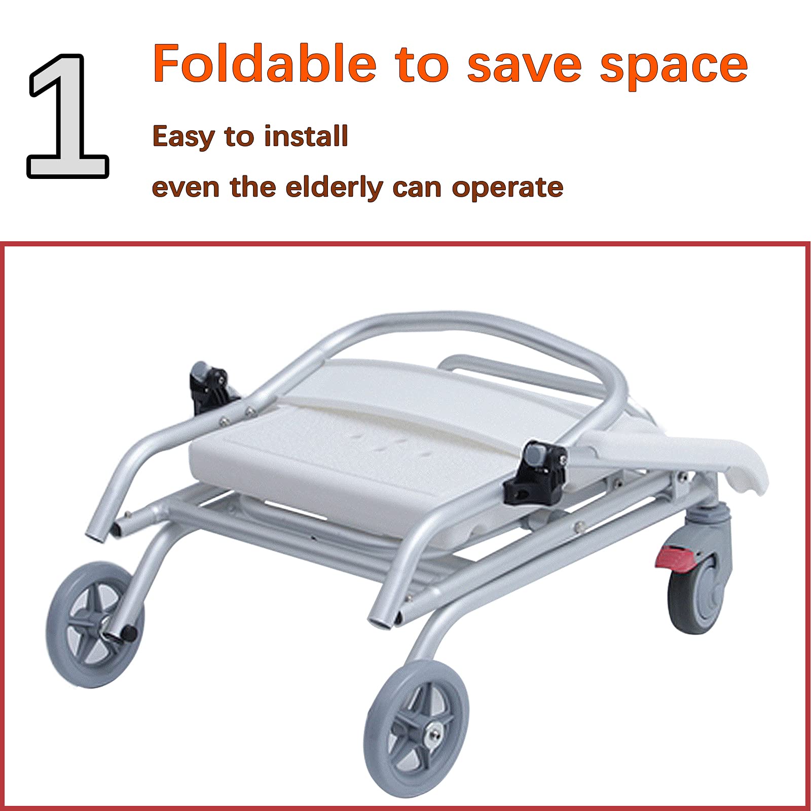 IELSH Foldable Wheelchair Shower Stool with Wheels - Adjustable Bath Seat for Elderly & Disabled, Flip-up Arms & Ergonomic Back Support - Dual Function Wheelchair & Shower Chair (Ideal for Bathroom Safety & Mobility Assistance)