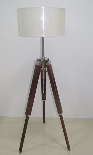 Vintage Oak Wood Nautical Marine Tripod Floor Lamp Stand - Classic White Finish, Shade Not Included - Perfect for Coastal, Beach House, and Nautical Themed Decor