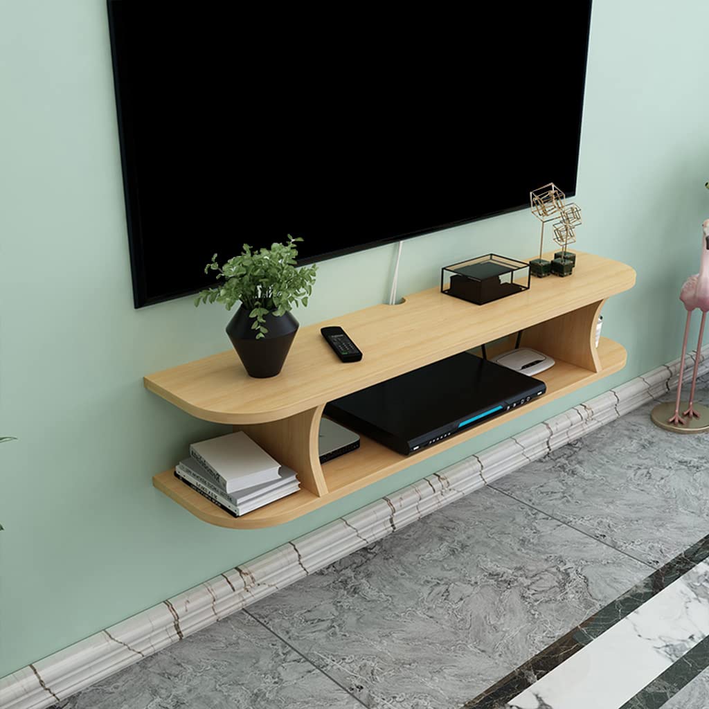 Modern Floating TV Stand with 3-Tier Storage Shelves - Wall Mounted Wooden Entertainment Center with Cable Management (80cm/31.5