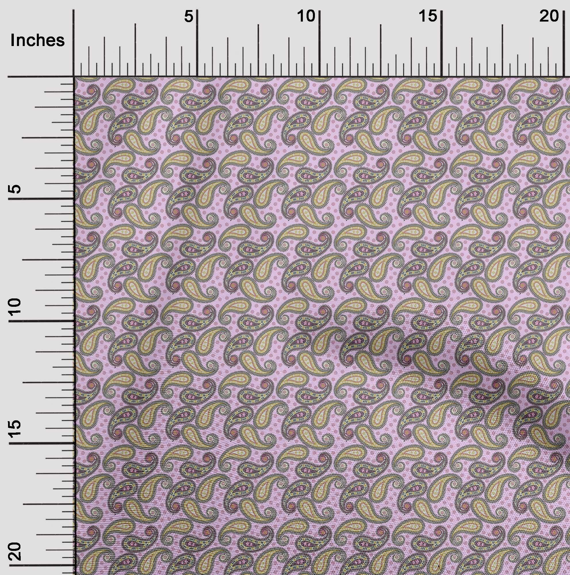 Premium 100% Cotton Poplin Fabric - Light Pink Asian Paisley Print Dress Material (56