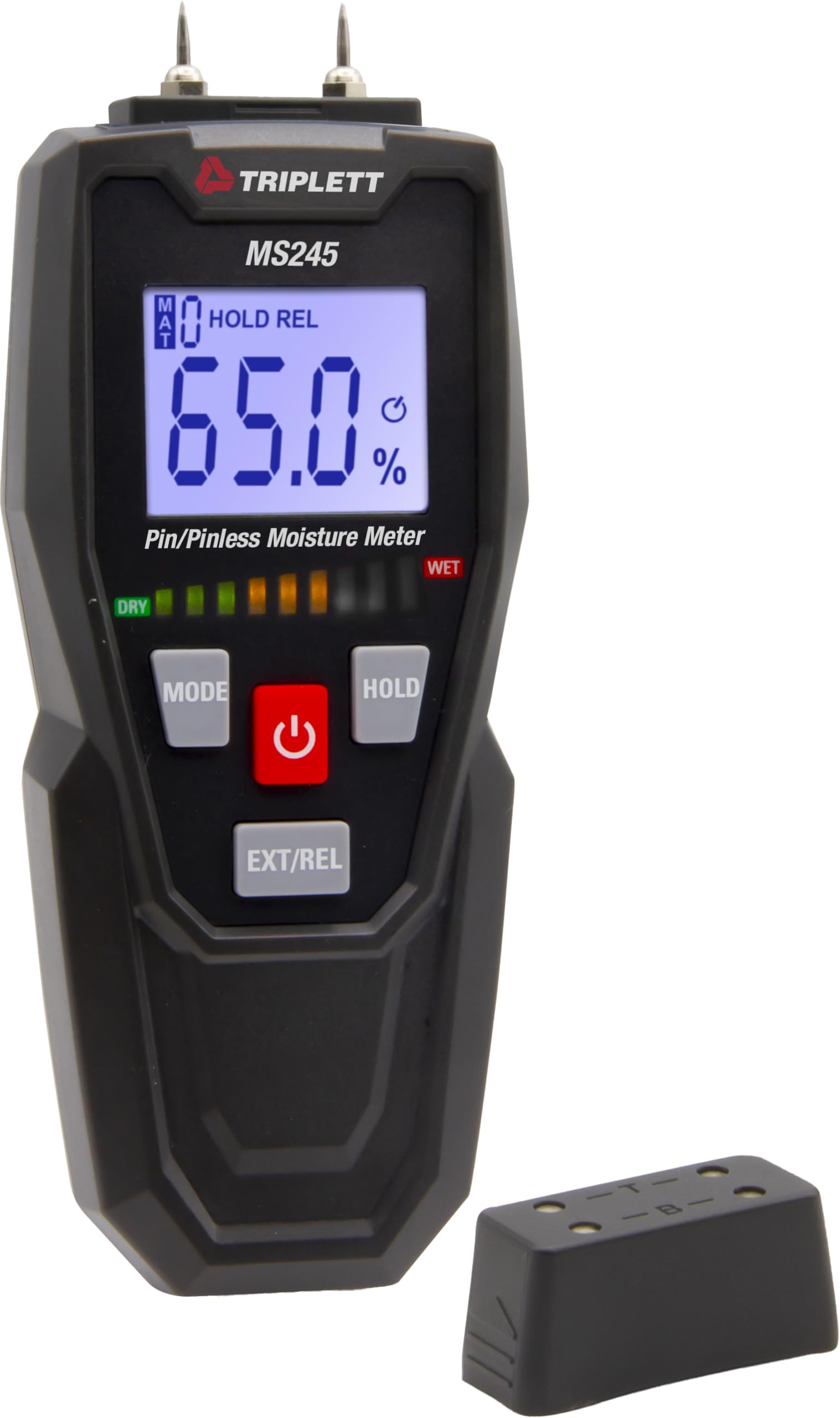 Triplett MS245 Digital Pin/Pinless Moisture Meter for Wood, Drywall, Concrete - Professional Building Material Tester with Audible Alarm & LCD Display - Perfect for Flooring, Lumber, Construction Inspection