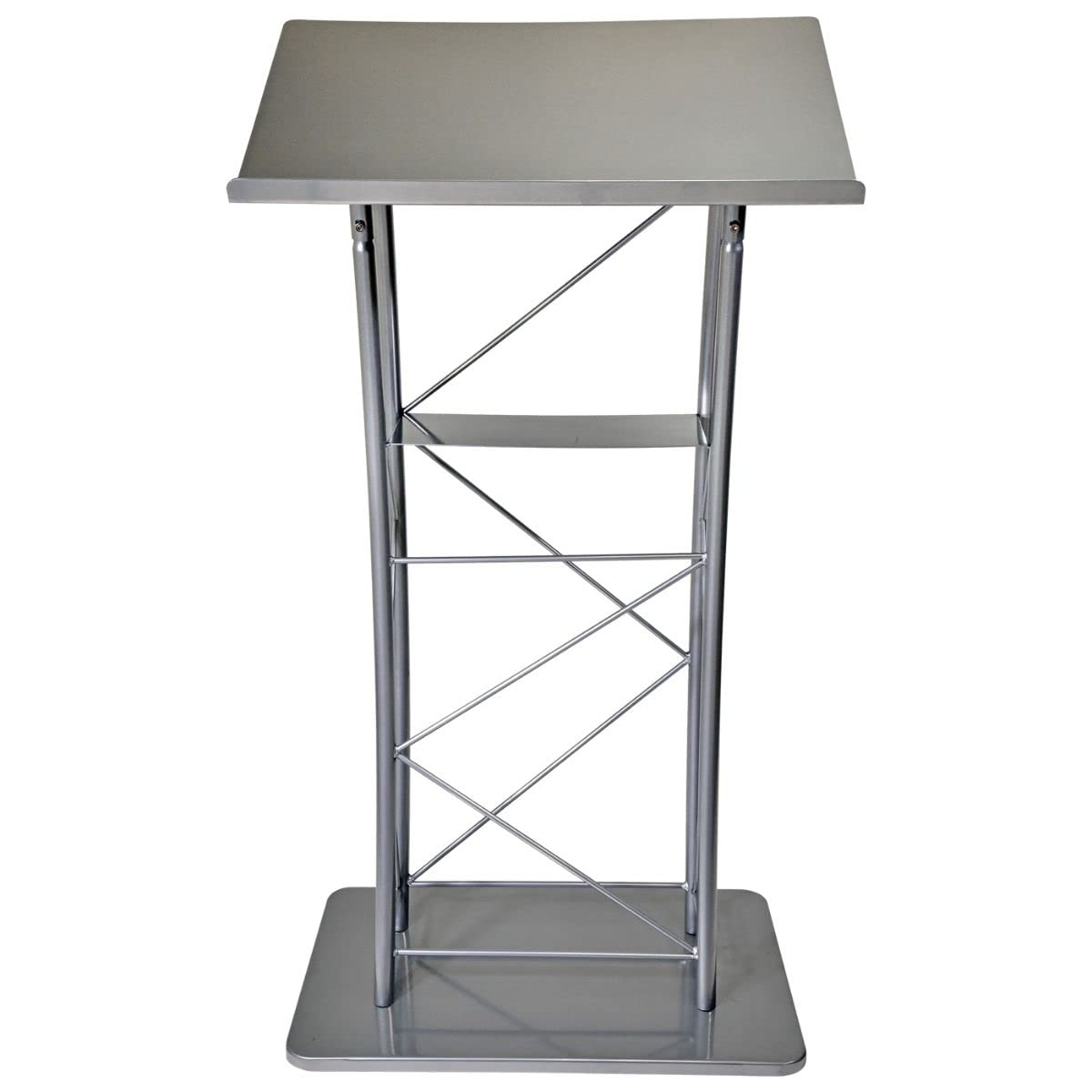 Kingdom KML2S Large Curved Lectern with Shelf - Silver Powder Coat Metal Church Pulpit, Conference Podium for Speeches, Presentations, Weddings, and Corporate Events