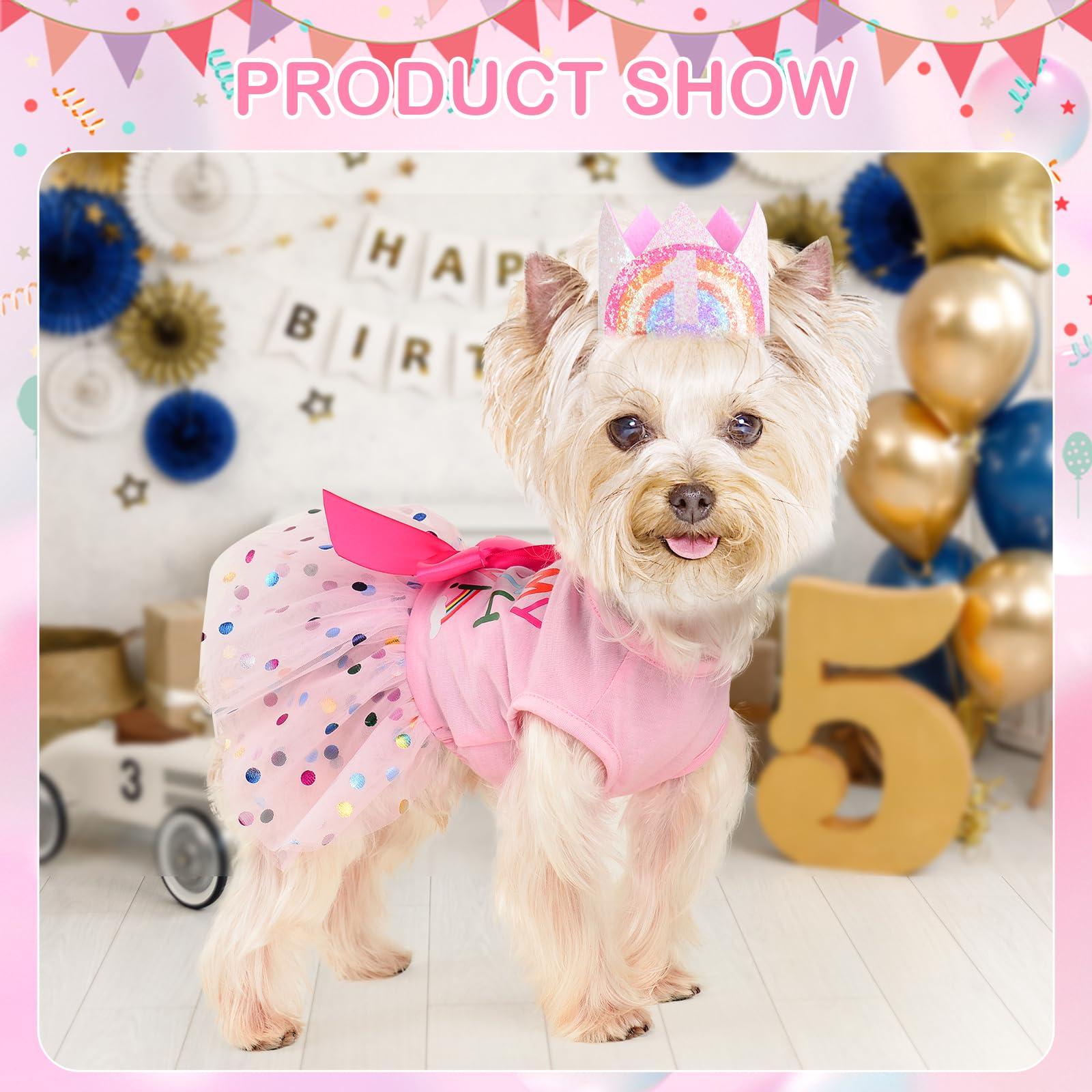 Dog Birthday Dress & Hat Set - Princess Party Outfit for Small Dogs & Puppies | X-Small Pet Clothes for Birthdays, Celebrations & Special Occasions
