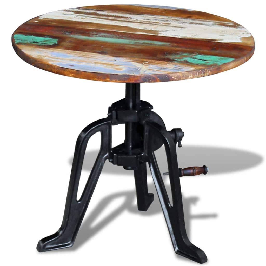 Vintage Industrial Adjustable Height Side Table - Solid Reclaimed Wood & Cast Iron Coffee Table - Handmade Retro Couch Table for Living Room, Balcony & Outdoor Use - Perfect for Coffee, Reading & Relaxing Spaces