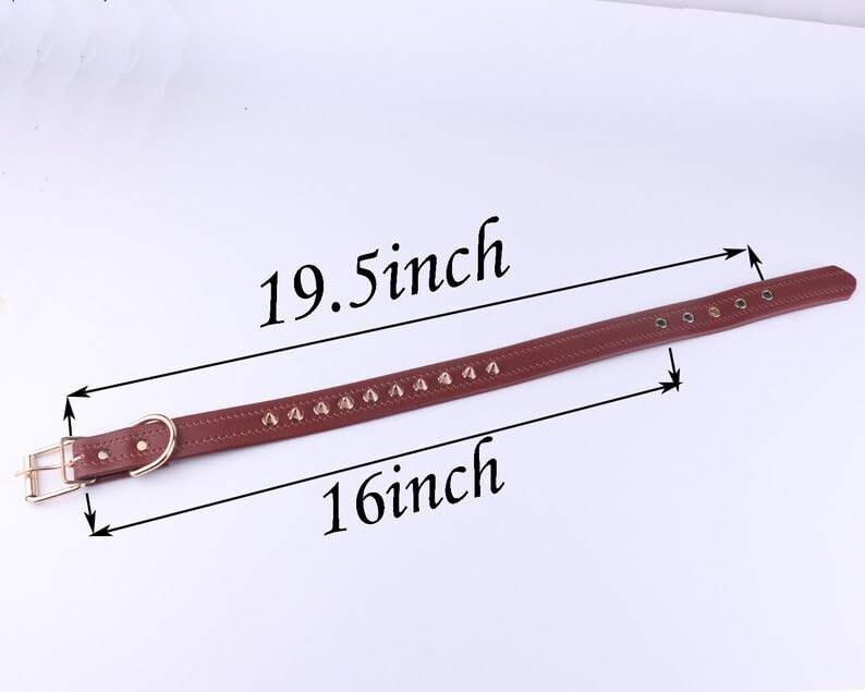 KittuPet Spiked Studded Leather Dog Collar with Mushroom Rivets - Adjustable Small Medium Pet Collar for Dogs & Cats - Durable Brown Leather Puppy & Kitty Collar - Perfect for Daily Walks, Training & Fashion Accessories
