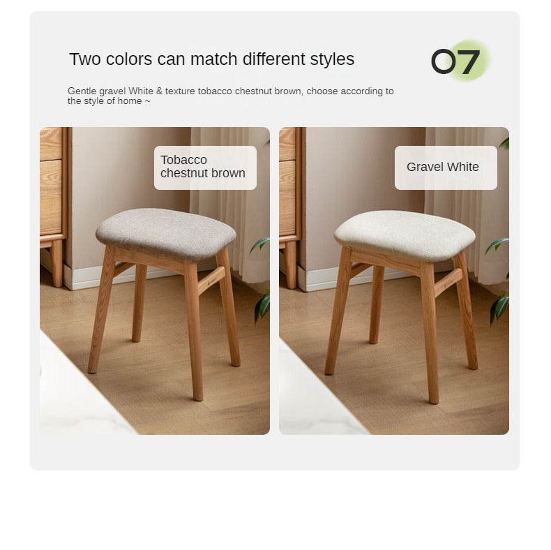 Premium Oak Solid Wood Makeup Stool with Soft Upholstered Seat - Perfect for Vanity, Dressing Room & Beauty Salon