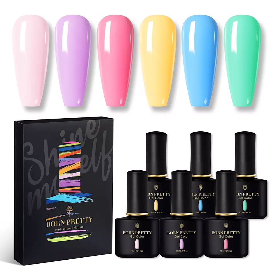 Born Pretty 6 Color Gel Nail Polish Set - Long Lasting Candy Shop Collection for DIY Manicures at Home, Salon & Party Nails
