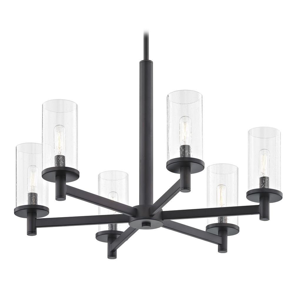 6-Light Modern Chandelier with Seeded Glass - Black Finish for Dining Room, Living Room & Bedroom Lighting