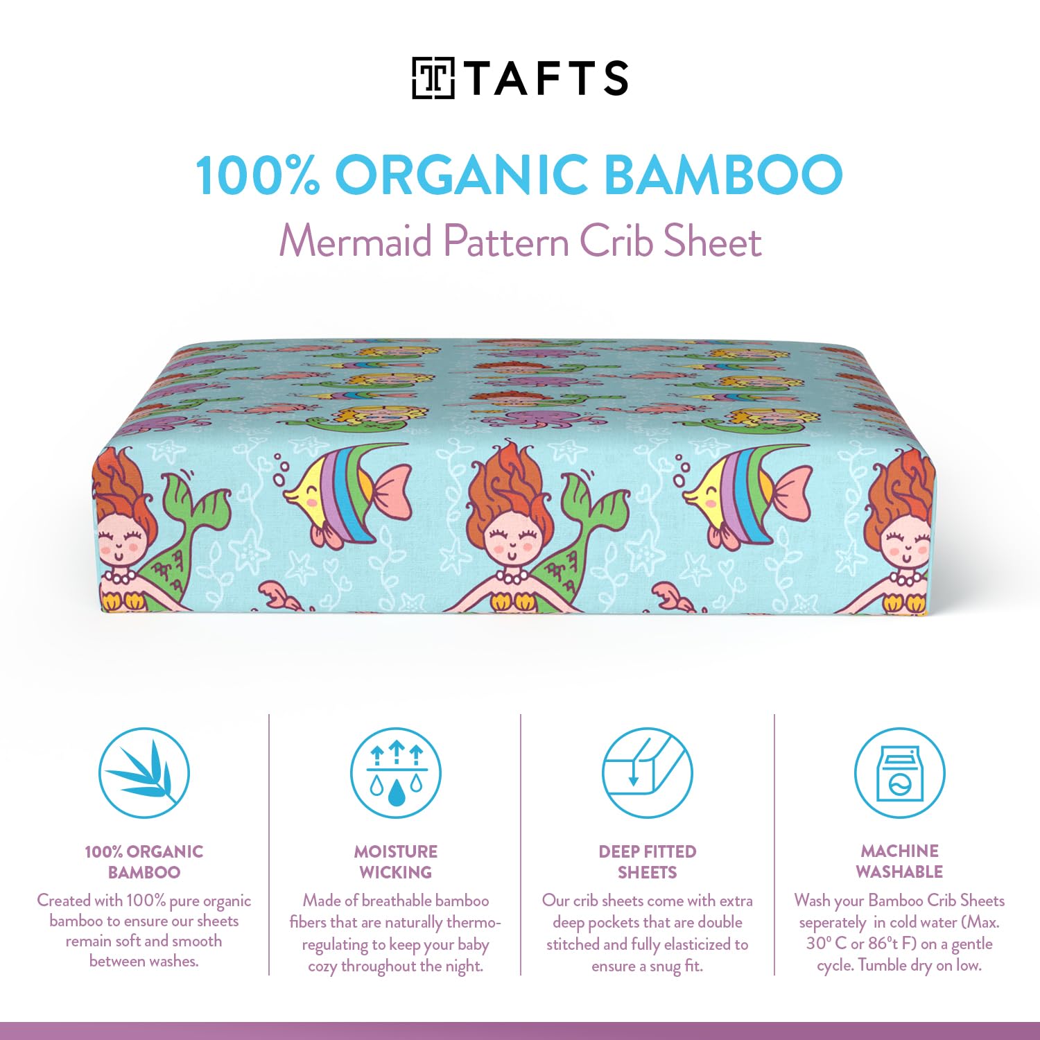 TAFTS 100% Organic Bamboo Viscose Fitted Crib Sheet - Soft, Cooling & Breathable for Standard Crib & Toddler Mattress (2-Pack, 28