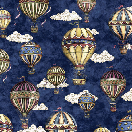 QT Fabrics 30050 Navy Hot Air Balloons - Premium Cotton Fabric for Quilting, Sewing & DIY Crafts - Perfect for Home Decor, Apparel & Upholstery Projects