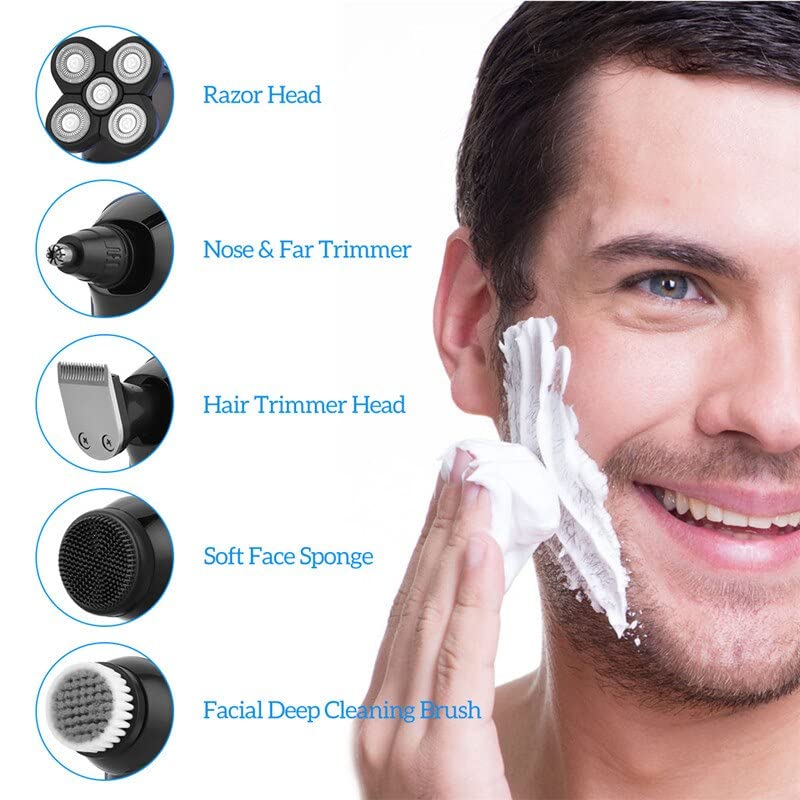 Best Electric Razor for Men - 5D Floating Head USB Rechargeable Shaver with Bald Clipper & Beard Trimmer | Waterproof & Washable | Perfect for Travel, Home & Gym Use