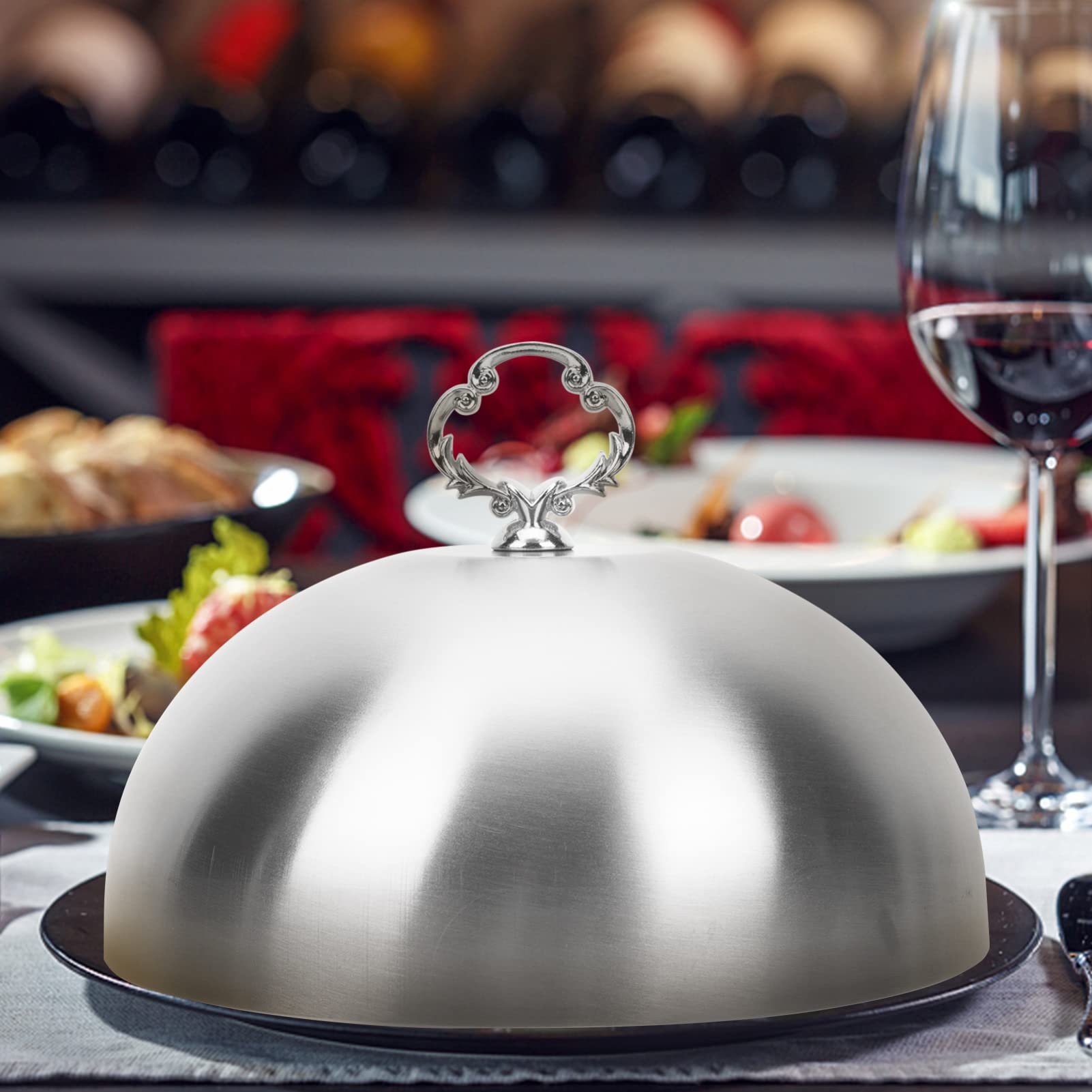 Stainless Steel Food Cover Dome - 20cm Cheese Melting Dome with Silver Flower Handle, Basting Cover for Cakes & Serving Dishes | Perfect for Restaurants, Bakeries & Home Kitchen Use