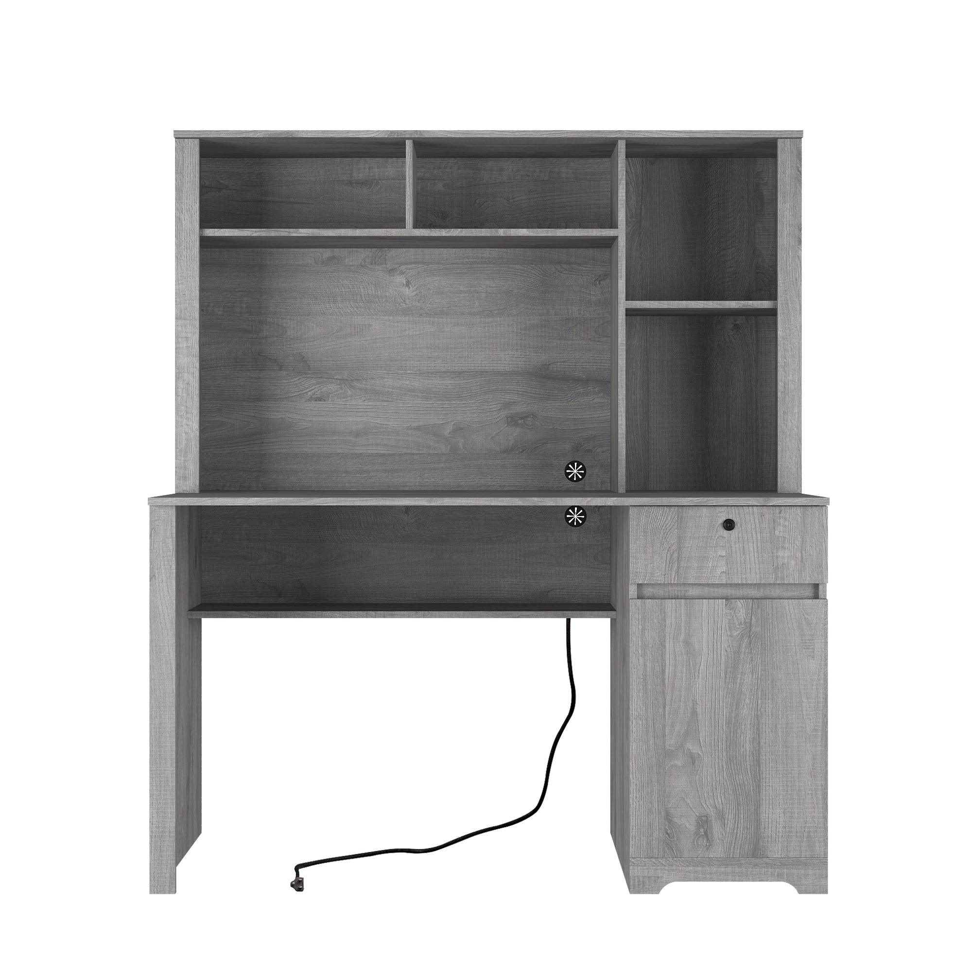 Wooden Computer Desk with Hutch & Bookshelf - Home Office Desk with Drawers, 3 AC Outlets & 2 USB Ports - Study & Writing Desk for Teens, Students & Professionals - Perfect for Small Spaces, Dorm Rooms & Home Offices