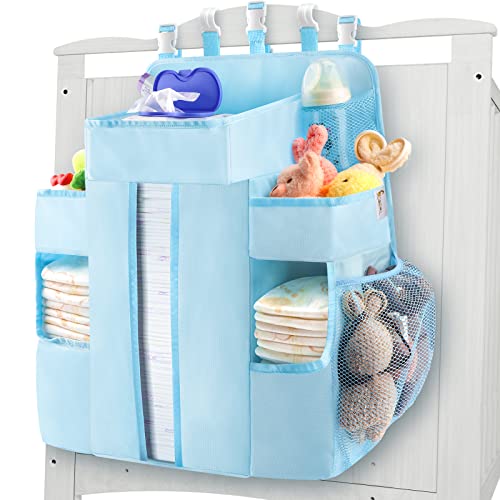 Maliton XL Hanging Diaper Organizer for Changing Table - Baby Boy Diaper Caddy Storage - Newborn Baby Accessories & Shower Gifts (Baby Blue) | Perfect Nursery Organization for Diapers, Wipes & Baby Essentials
