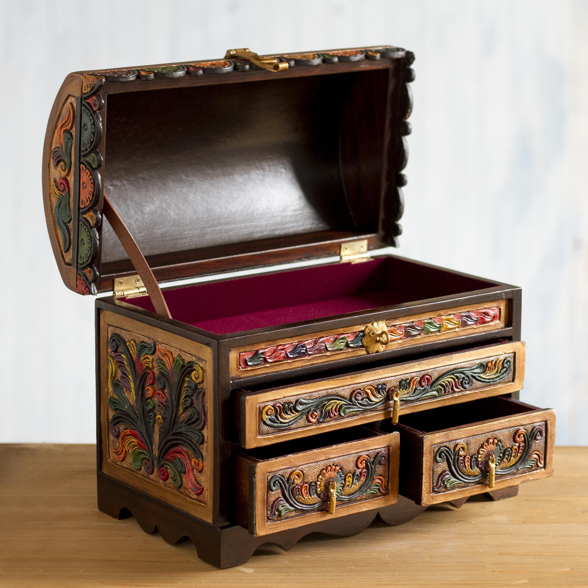 Handmade Guardian Birds Leather & Wood Jewelry Box - Unique Handcrafted Gift for Women, Home Decor & Jewelry Storage - Perfect for Dresser, Vanity & Travel Organizer