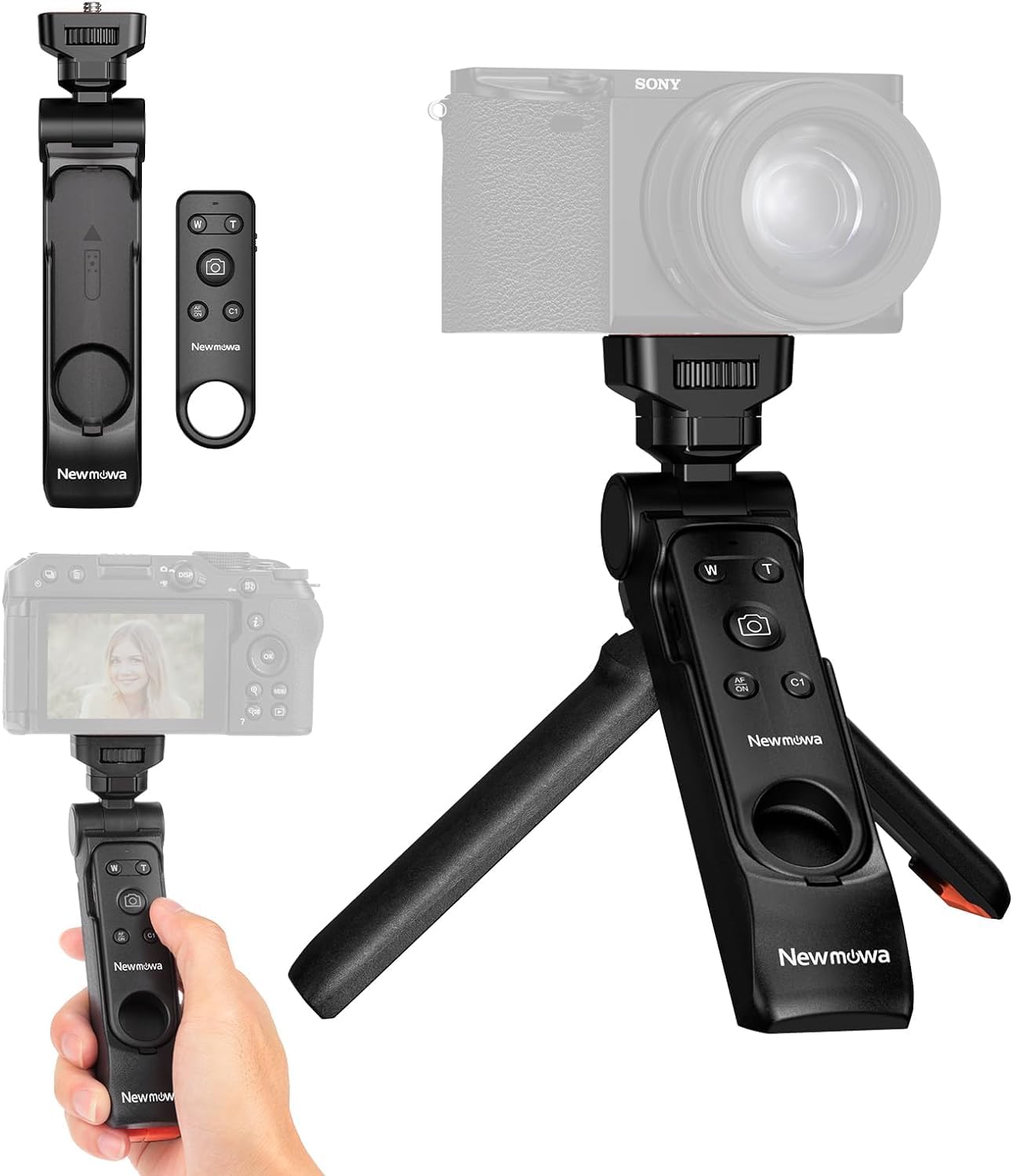 Newmowa Wireless Remote Control Camera Tripod Grip - Portable Travel Mini Tripod Handheld Stabilizer for Sony ZV-1, ZV-1F, RX100 VII, A7 III, A6100, Canon EOS R, RP, 6D Mark II, 800D, Nikon Z, Z50 - Perfect for Vlogging, Travel Photography & Outdoor Shooting