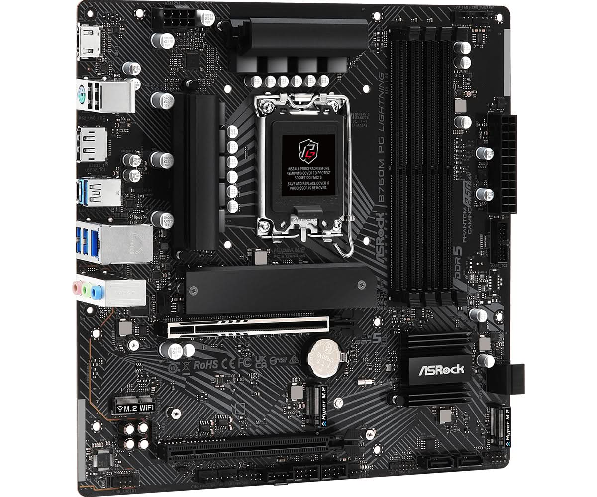 ASRock B760M PG Lightning DDR5 Micro ATX Motherboard for Intel 12th/13th Gen LGA 1700 - Perfect for Gaming PC Builds & Content Creation Workstations