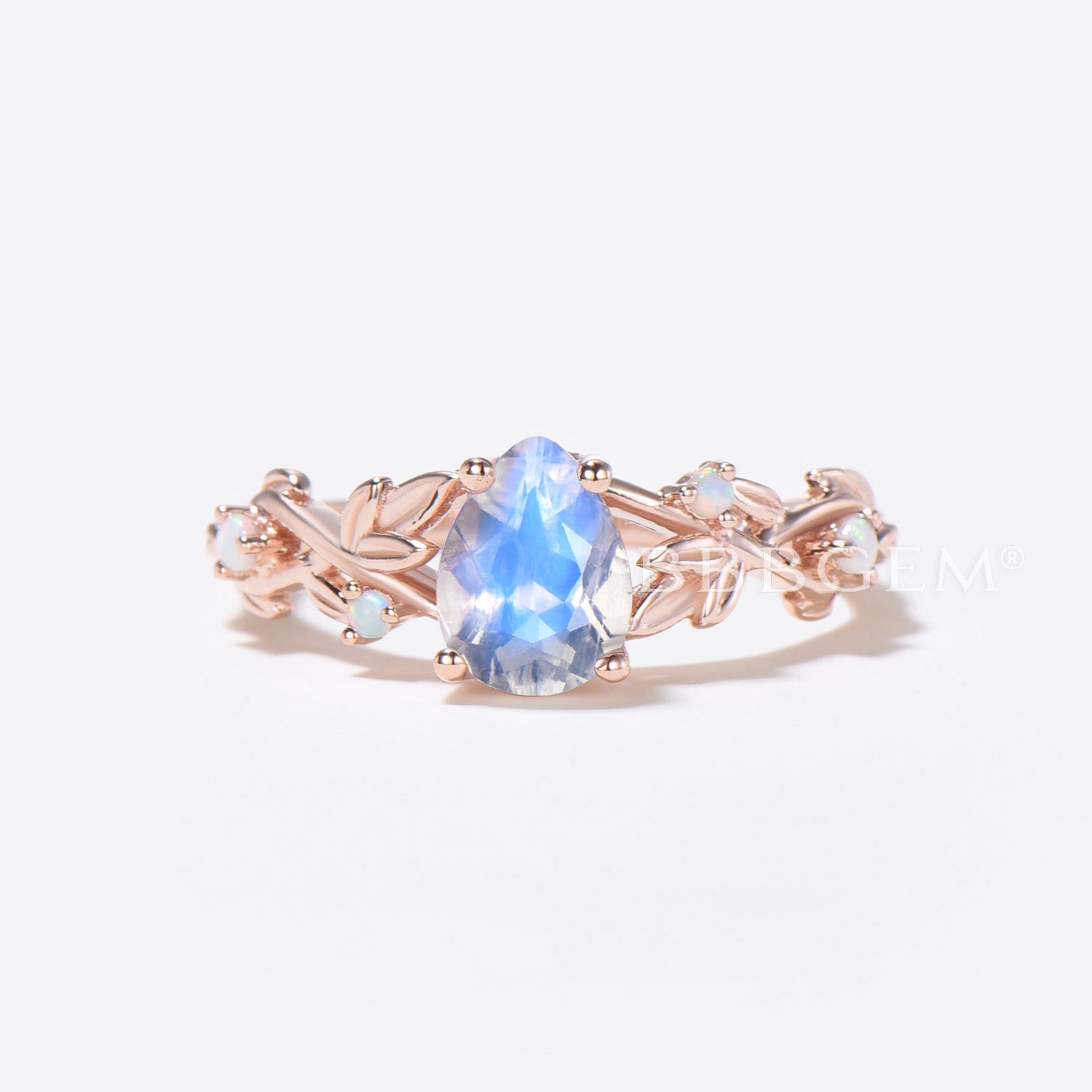 Nature Inspired Pear Moonstone Ring with Branch Leaf Design - Elegant Opal Engagement Ring for Women | Perfect for Weddings, Anniversaries & Special Occasions