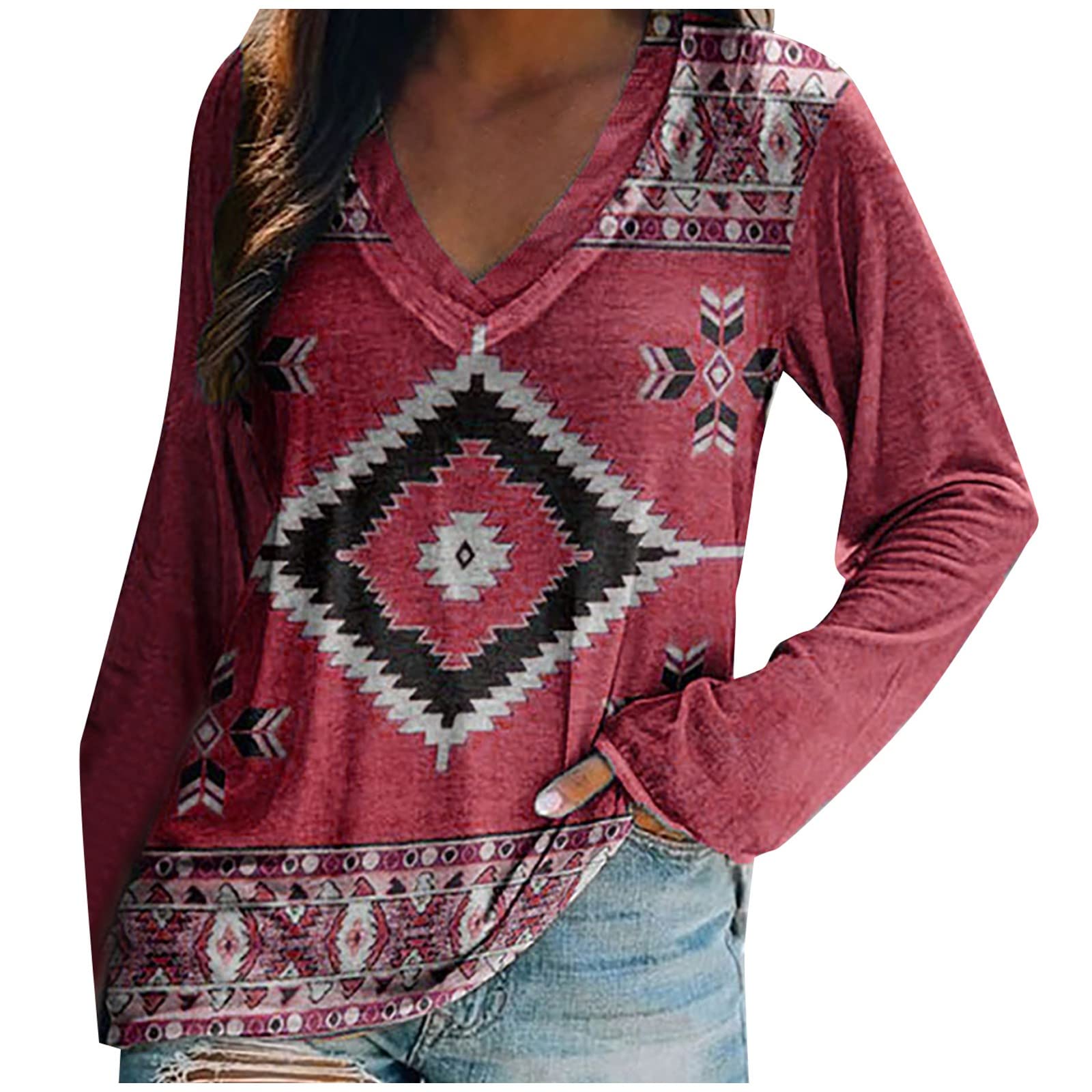 Women's Casual Long Sleeve V-Neck Velvet Tunic Top - Soft Printed Blouse for Everyday Wear | Perfect for Office, Date Night & Fall Layering