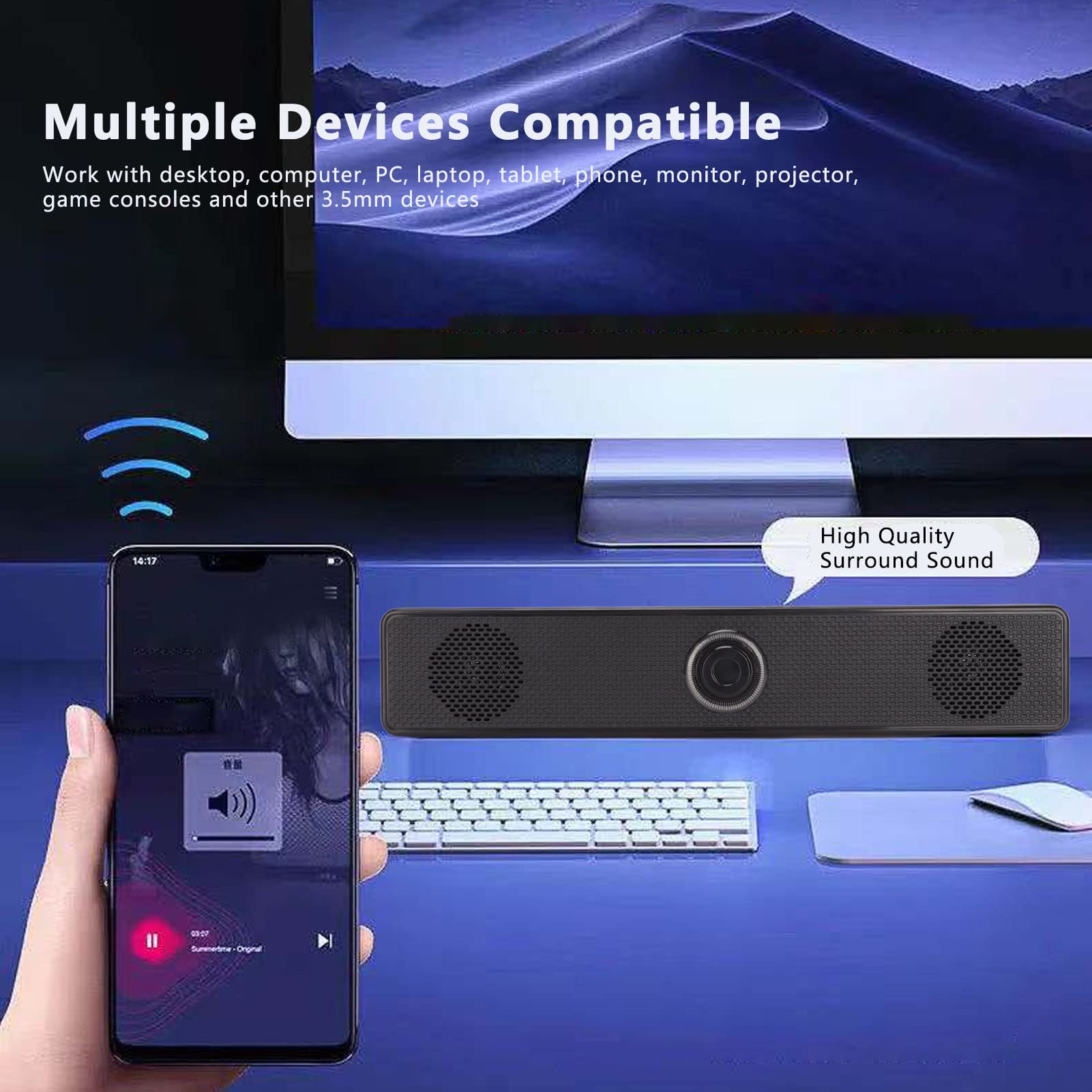 Ciciglow Wired Speaker with 3.5mm Input & USB Power - Compact Computer Soundbar with Volume Control for PC, Laptop, Tablet - Perfect for Home Office, Gaming & Multimedia Entertainment