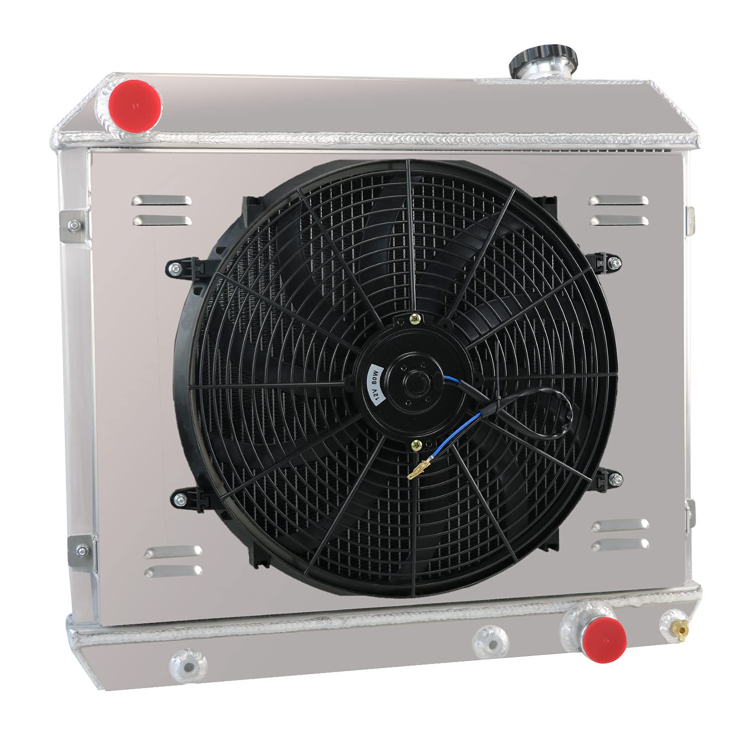 High Performance 3 Row Aluminum Radiator with Shroud Fan & Relay Kit - Compatible with 1963-1966 Chevy C10 C20 C30 K10 K20 Pickup Trucks - Perfect for Engine Cooling & Restoration Projects