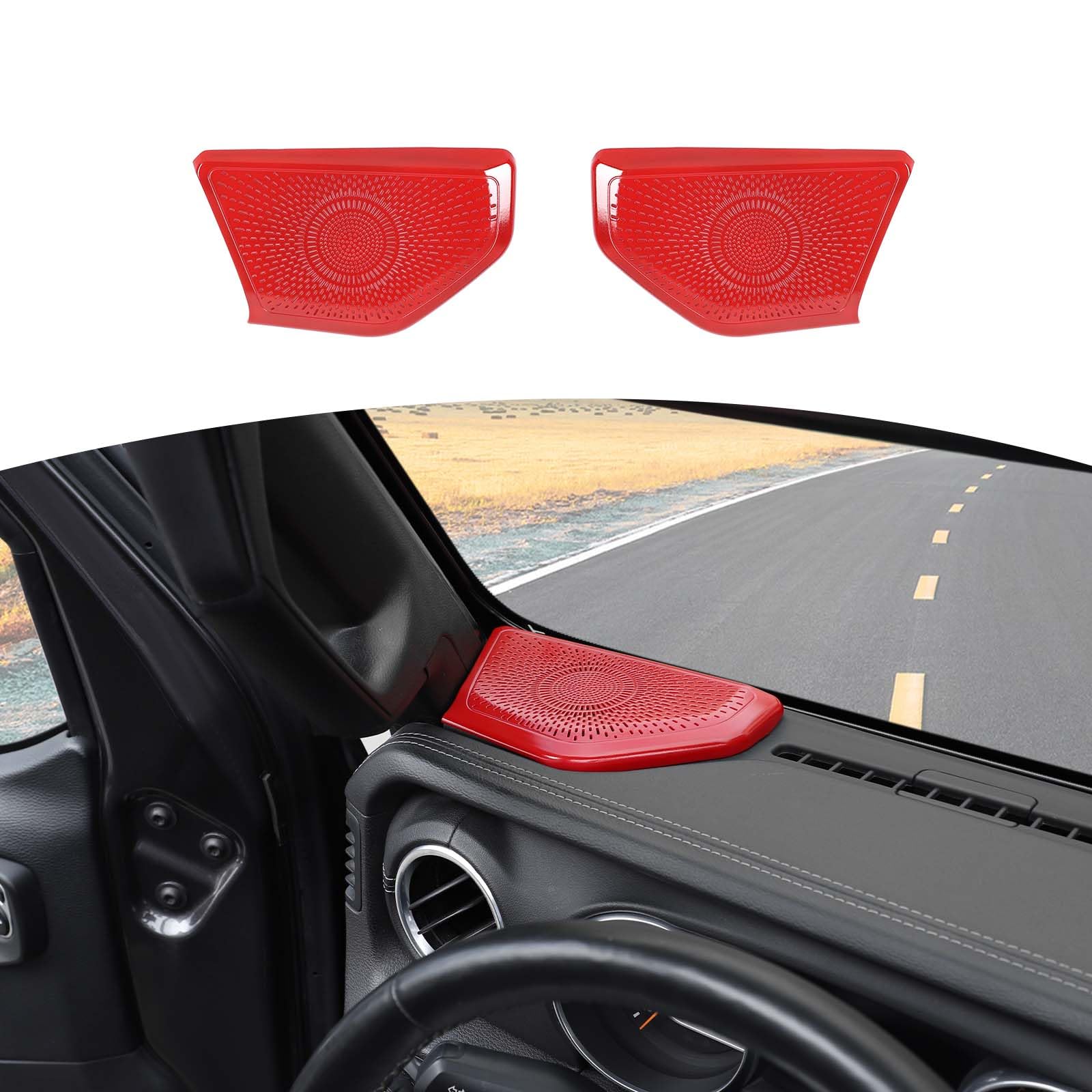RT-TCZ A Pillar Speaker Panel Trim Cover for Jeep Wrangler JL/JLU/Gladiator JT (2018-2024) - Red Interior Accessories (2-Piece Set) - Upgrade Your Ride's Style & Sound System