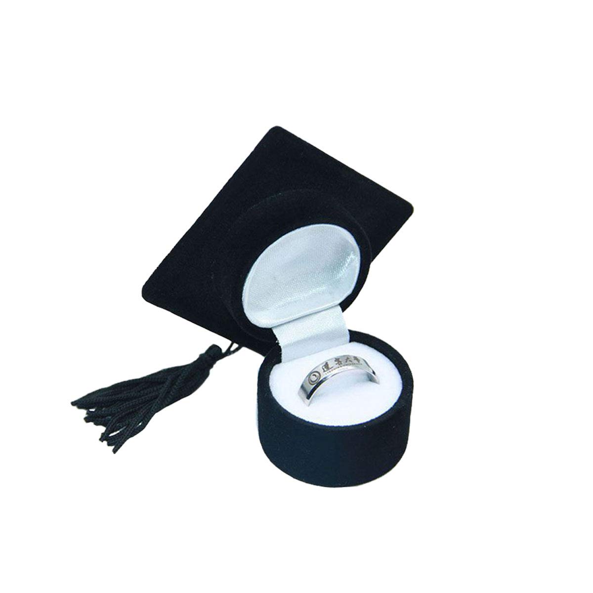 Amosfun 3-Piece Graduation Cap Ring Box Holder - Elegant Jewelry Storage Case with Tassel for Graduation Party Favors & Gifts (Black) - Perfect for Graduation Ceremonies, Wedding Proposals & Keepsake Storage