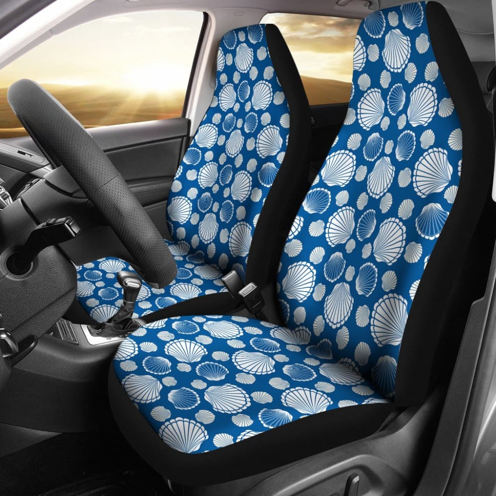 Universal Fit Car Seat Covers with Beach Sea Shell Blue Print - Waterproof & Non-Slip Protection for Cars, Trucks & SUVs - Perfect for Road Trips, Beach Outings & Everyday Commute