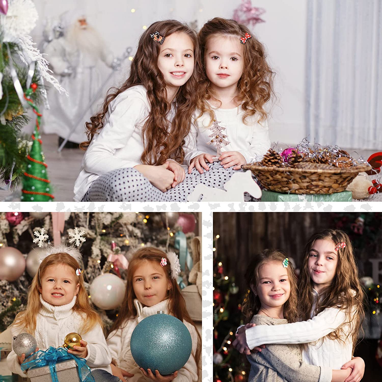 BAKEFY 20-Pack Christmas Hair Clips for Girls - Safe & Cute Holiday Hair Accessories with Butterfly & Moose Designs - Perfect for Gifts, Parties & School Events