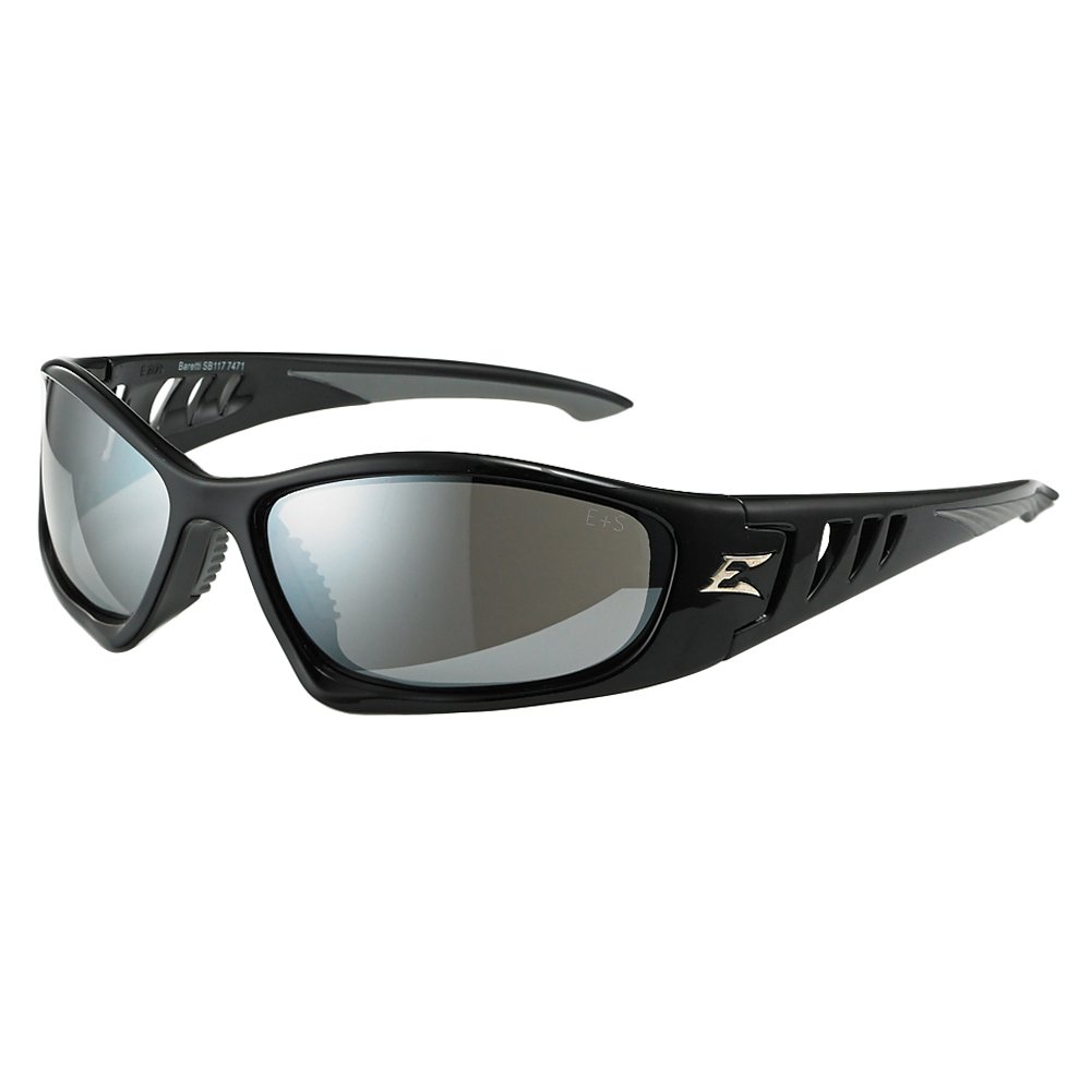 Edge SB117 Baretti Military Grade Safety Glasses - ANSI/ISEA & MCEPS Certified, UV 400 Protection, Anti-Scratch & Non-Slip Design, Black Frame with Silver Mirror Lens (5.04