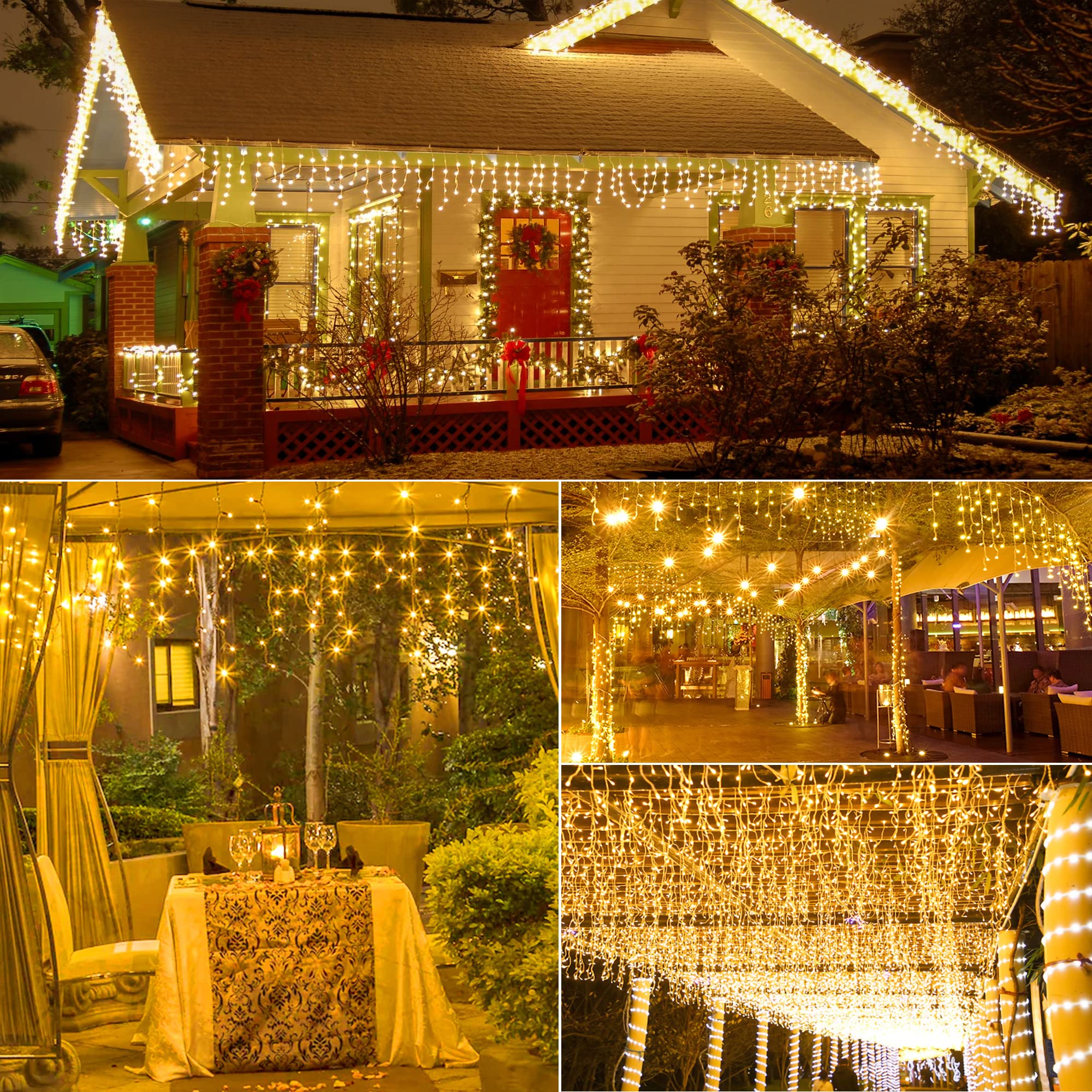 33FT 300 LED Icicle Christmas Lights - Outdoor Waterproof String Lights with 50 Warm White Drops for Holiday, Wedding & Indoor Decorations | Perfect for Roof, Tree, Window & Party Decor