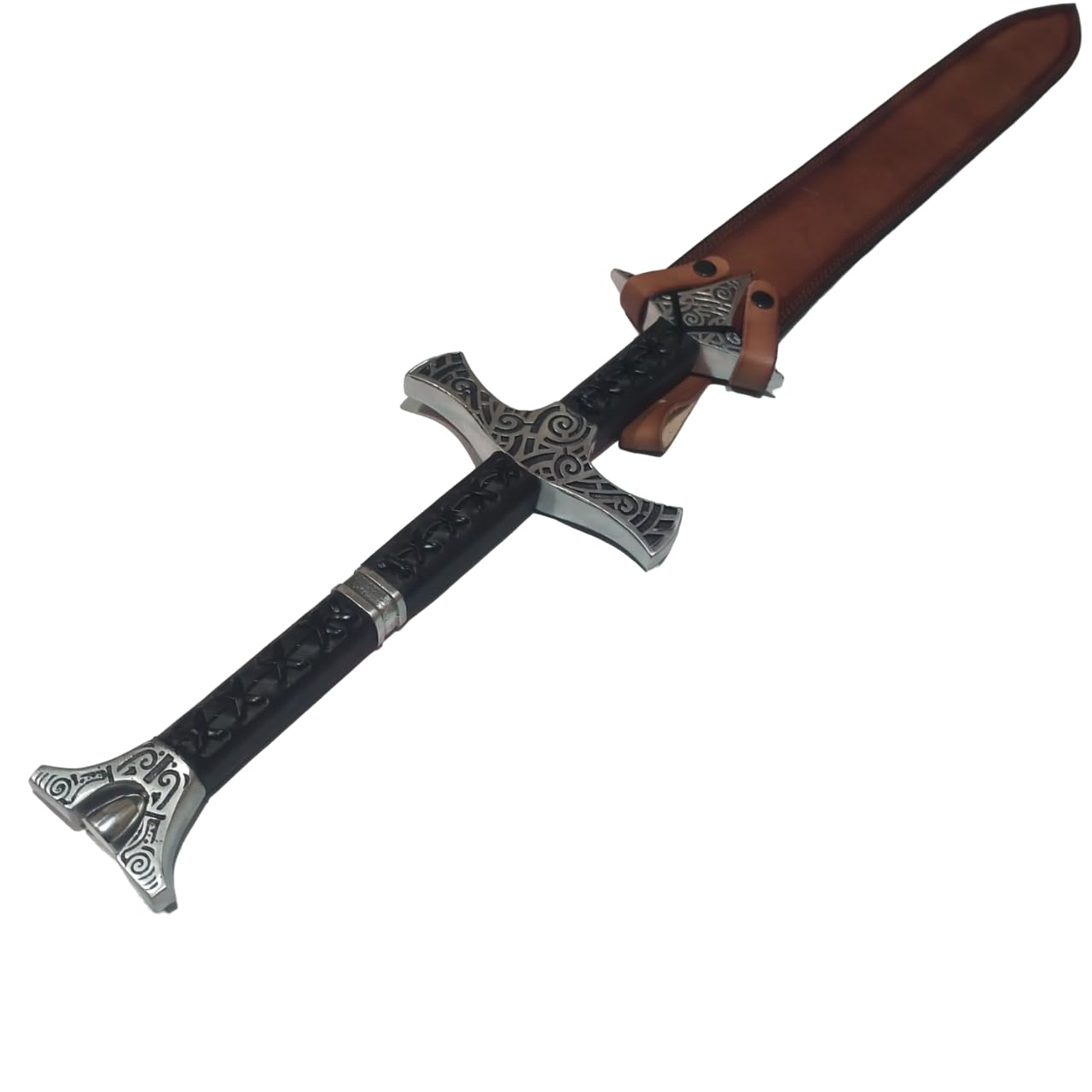 Authentic Medieval Viking Sword - Handmade Spring Steel Blade with Premium Cowhide Leather Sheath & Belt - Perfect for Cosplay, LARP, Historical Reenactment and Collector's Display - Unique Barbarian Sword Gift for Men
