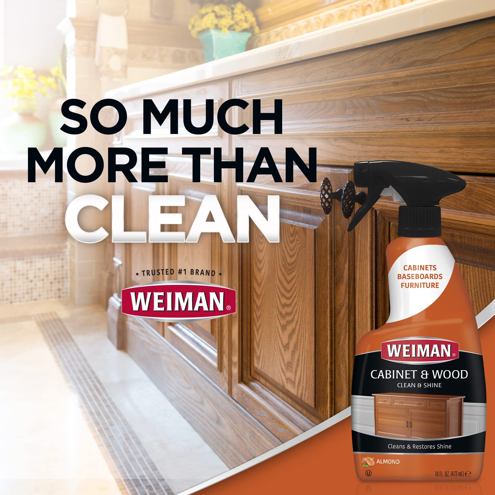 Weiman Cabinet & Wood Cleaner Spray - 16oz (2 Pack) with Microfiber Towel | Shine, Clean & Protect Wood Cabinets, Furniture, Tables, Baseboards & Trim | Ideal for Kitchen, Living Room & Office Wood Care