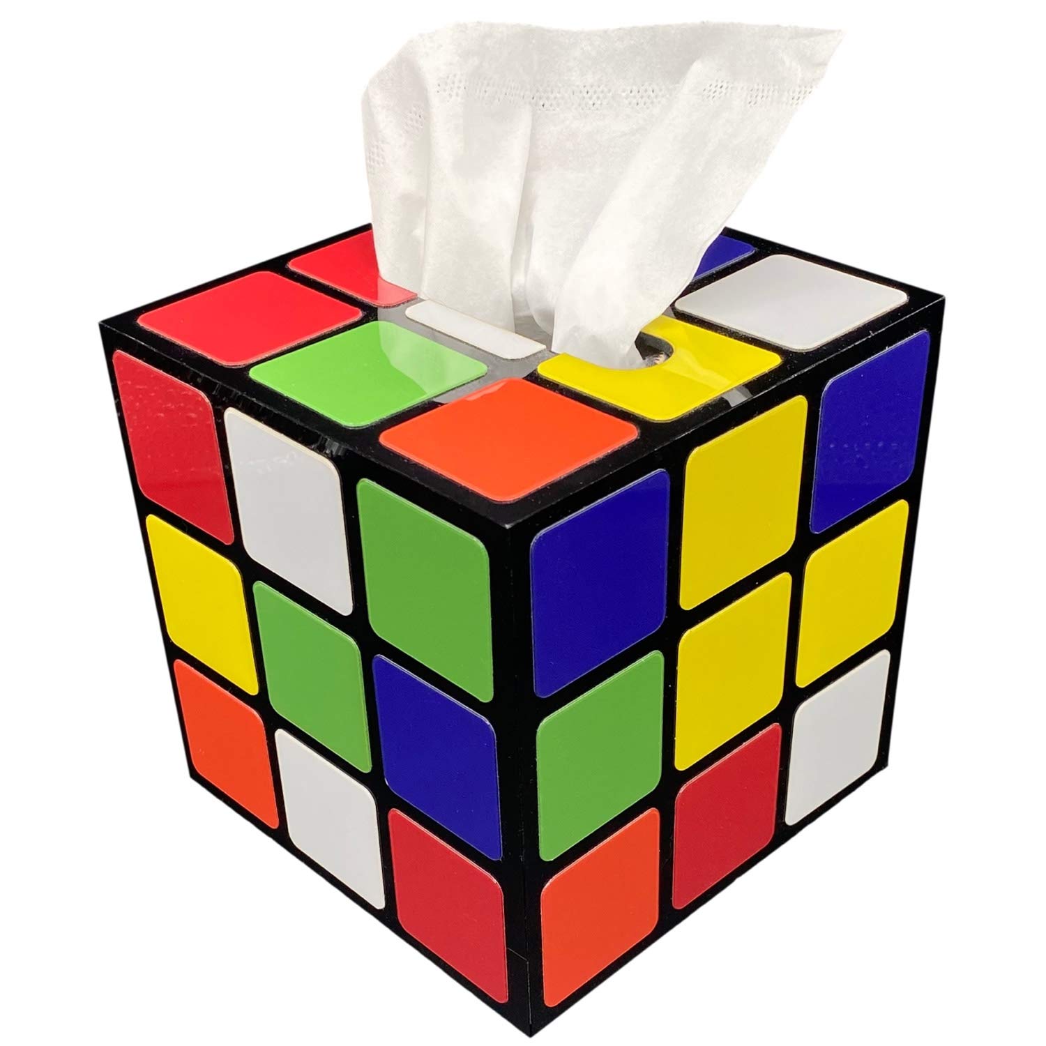 Diochey Creations Rubik's Cube Tissue Box Cover - Big Bang Theory Inspired Home Decor with Magnetic Lid for Secure Tissue Storage | Perfect for TV Show Fans, Office Desk & Living Room Decor