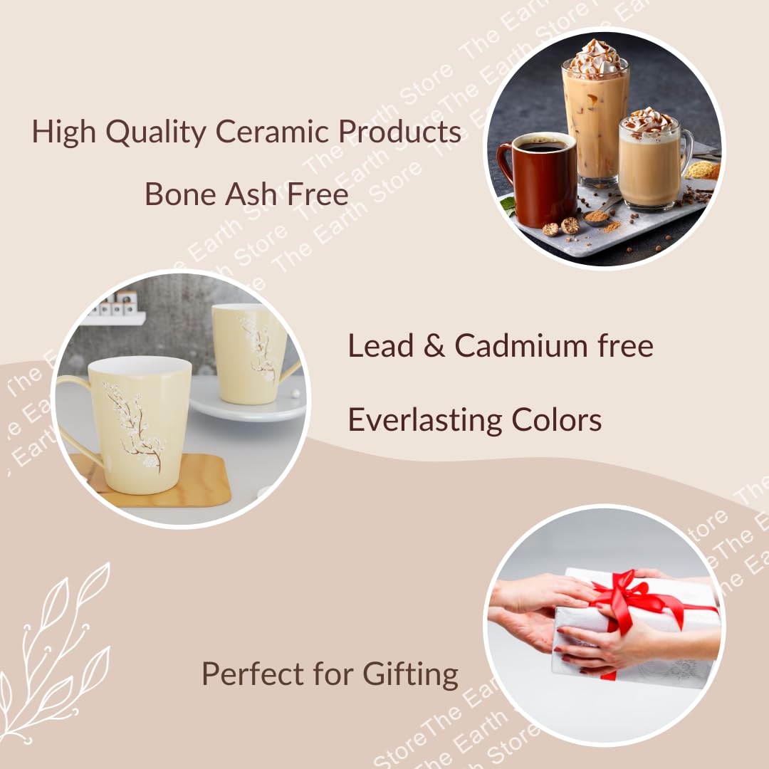 Earth Store Blossom Cream Ceramic Coffee Mug - 11oz (330ml) Microwave Safe Tea Cup, Perfect Gift for Best Friends - Ideal for Home, Office & Coffee Shops