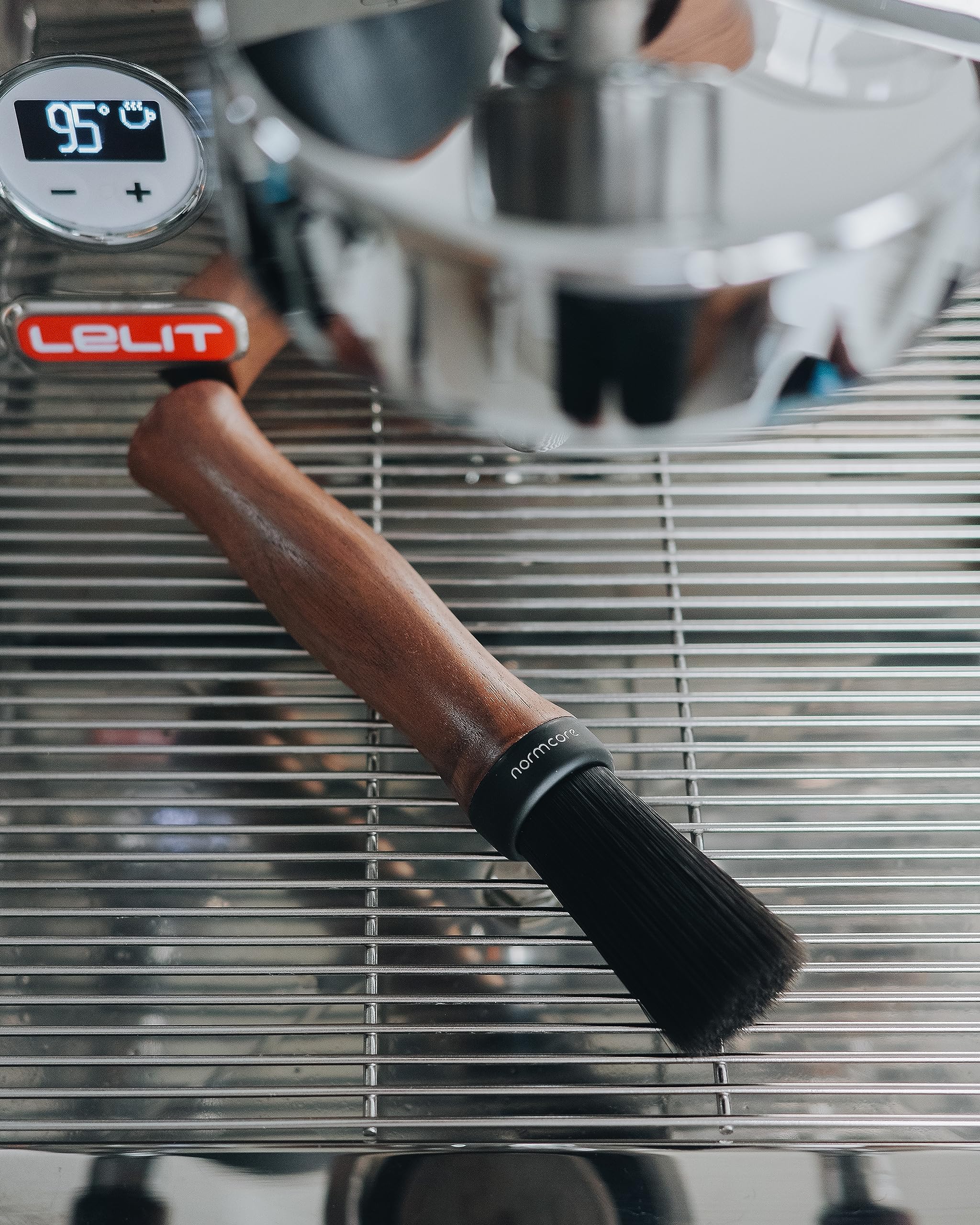 Normcore Barista Brush - Premium Coffee Cleaning Brush with Genuine American Walnut Wood Handle - Espresso Machine & Grinder Cleaning Tool - Perfect for Home Baristas & Coffee Shops