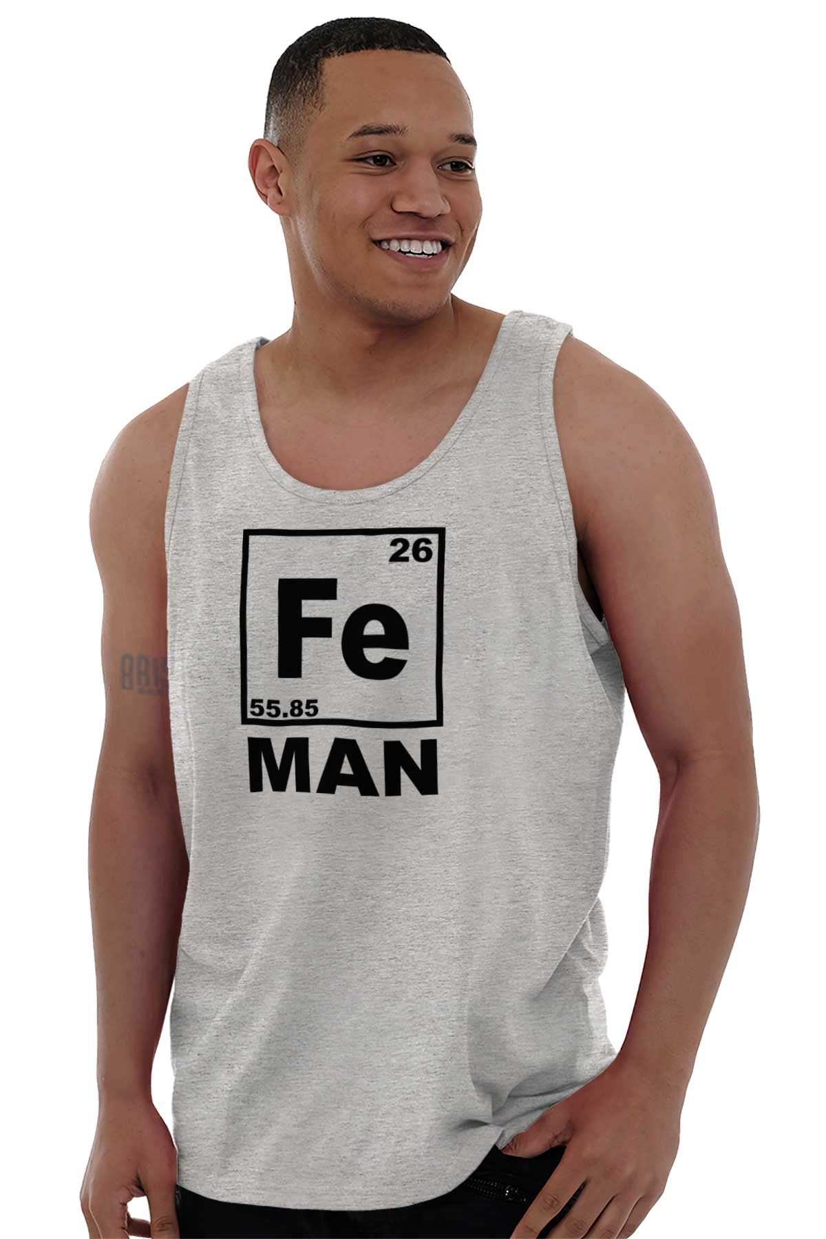 Fe Iron Science Elements Superhero Tank Top Sleeveless Tee for Men - Perfect for Chemistry Enthusiasts, Science Geeks & Comic Conventions